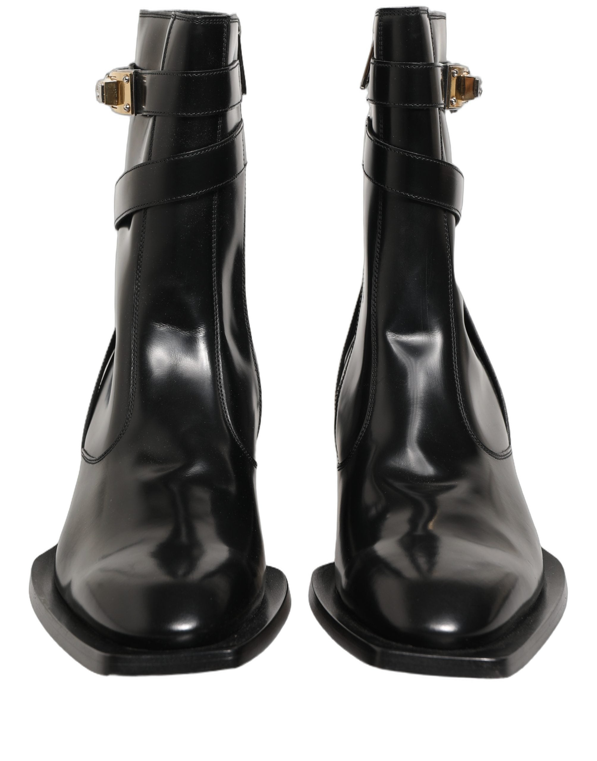 Dolce & Gabbana Black Leather DG Plaque Mid Calf Boots Shoes Dolce & Gabbana