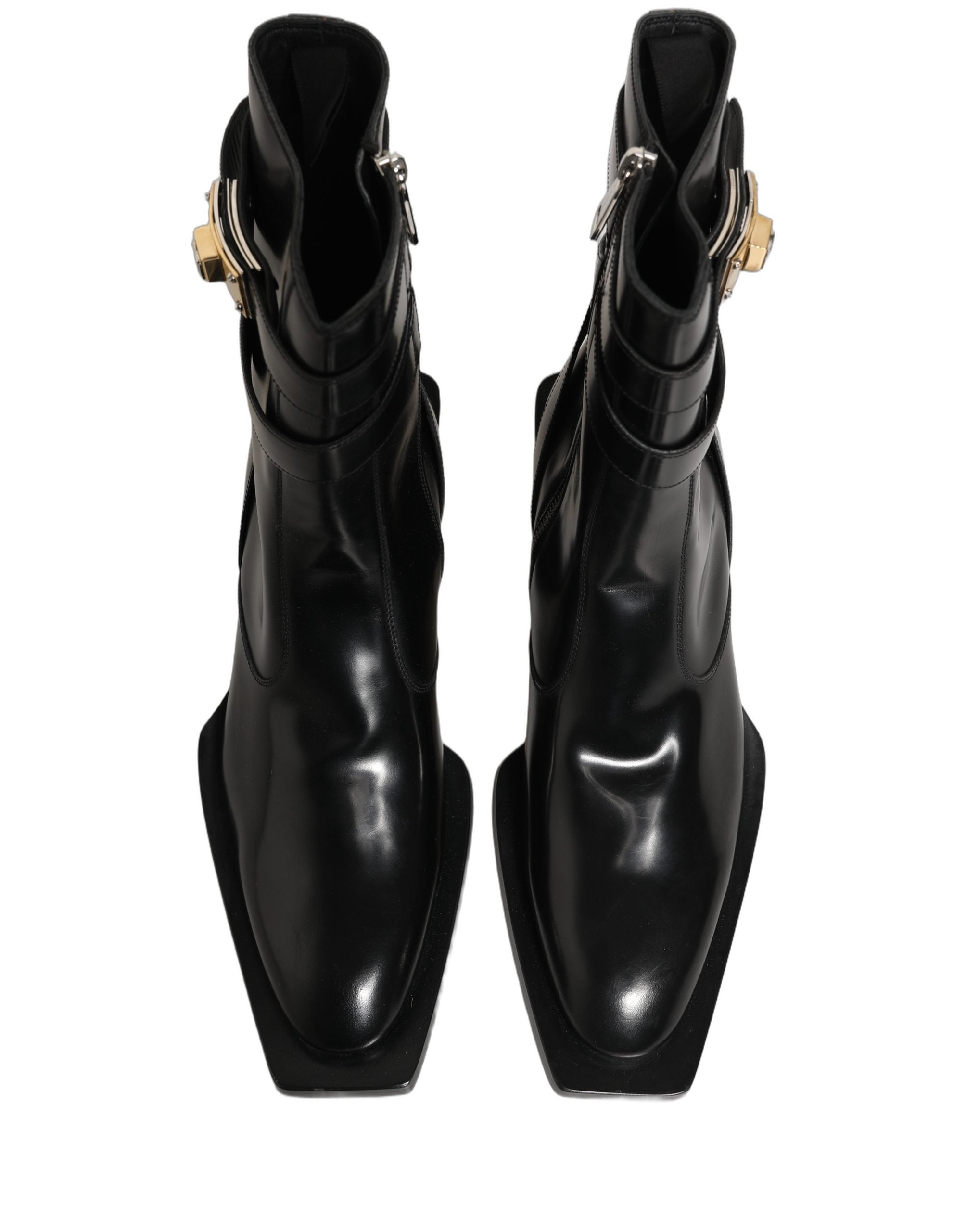 Dolce & Gabbana Black Leather DG Plaque Mid Calf Boots Shoes Dolce & Gabbana