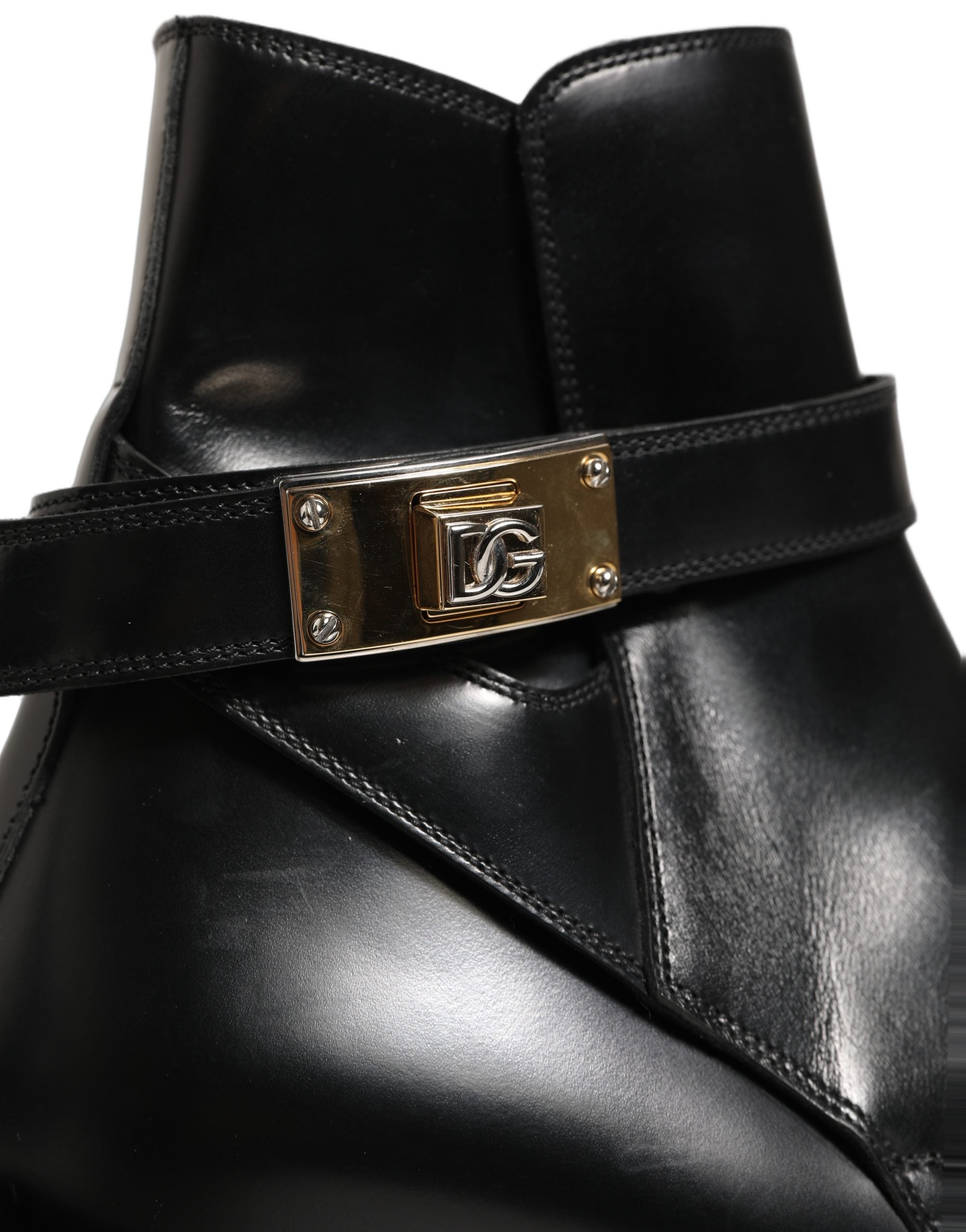 Dolce & Gabbana Black Leather DG Plaque Ankle Boots Shoes Dolce & Gabbana