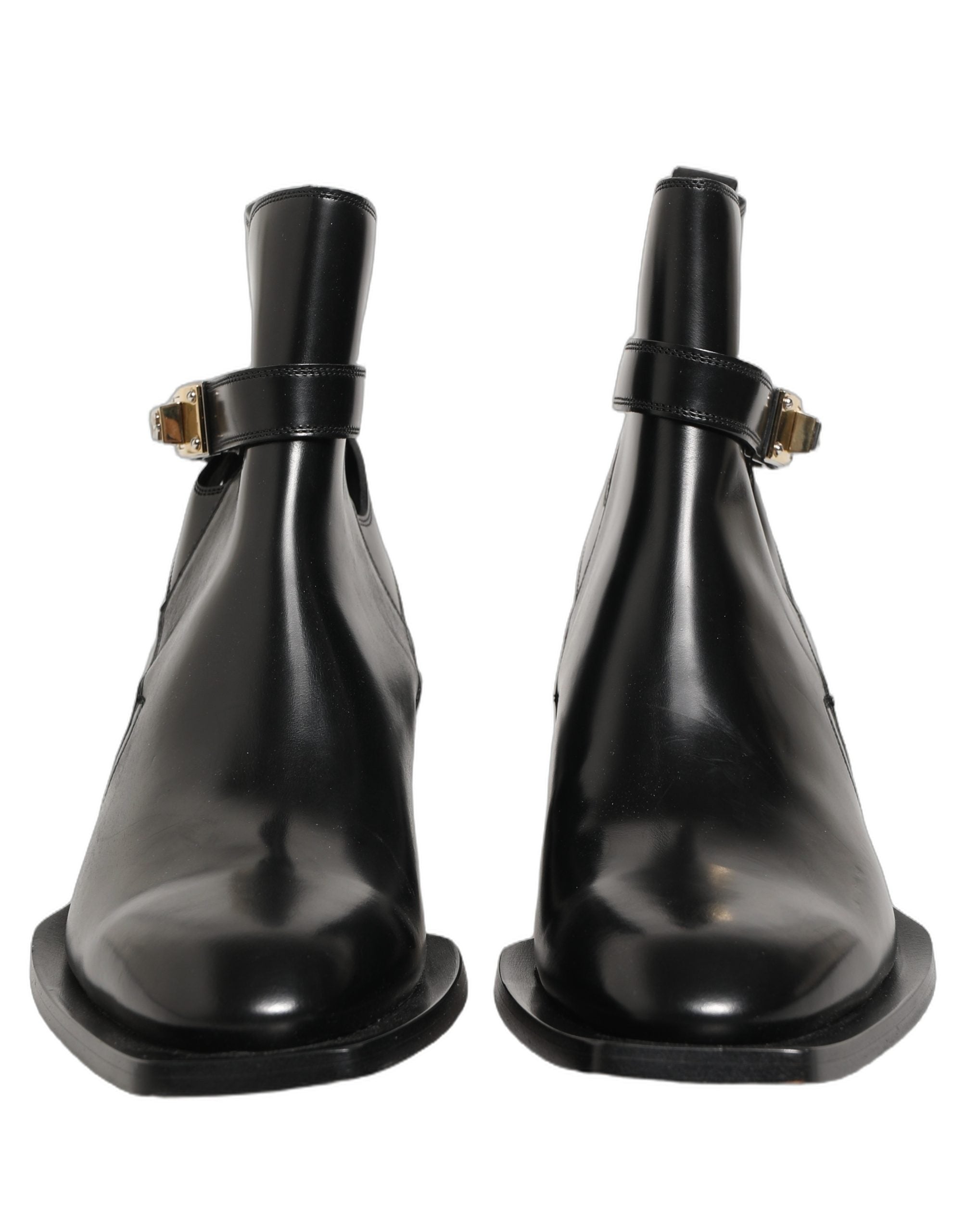Dolce & Gabbana Black Leather DG Plaque Ankle Boots Shoes Dolce & Gabbana
