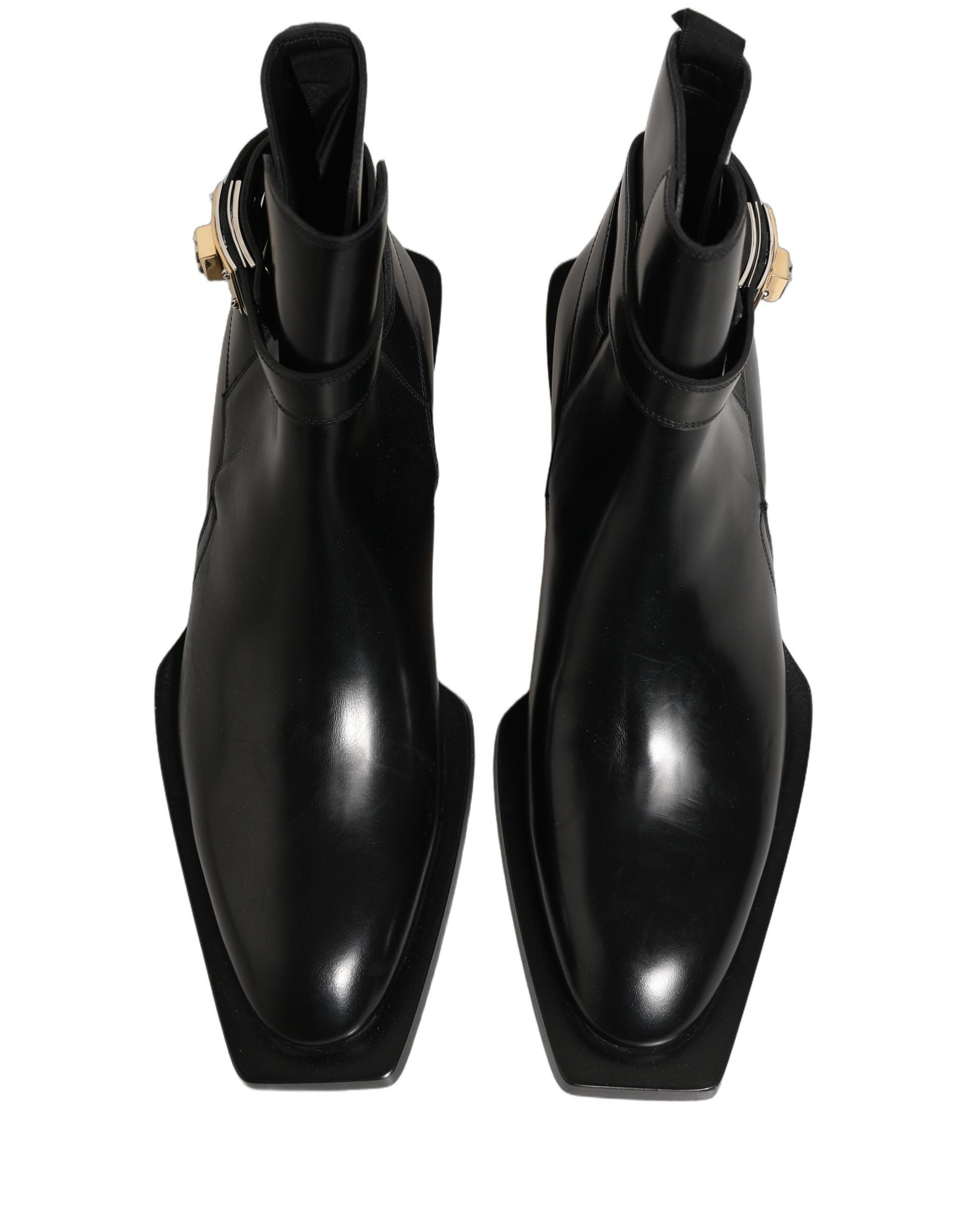 Dolce & Gabbana Black Leather DG Plaque Ankle Boots Shoes Dolce & Gabbana