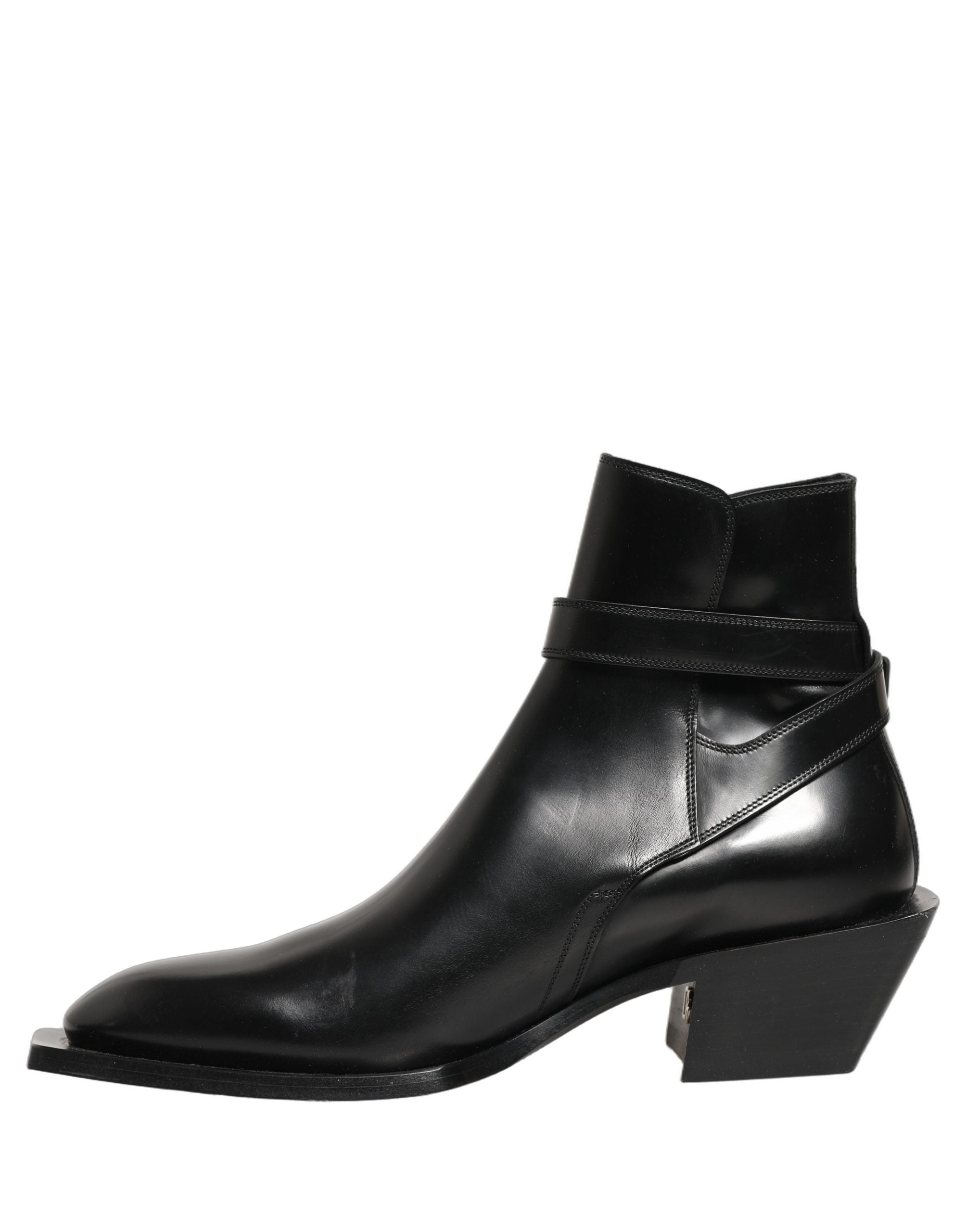 Dolce & Gabbana Black Leather DG Plaque Ankle Boots Shoes Dolce & Gabbana