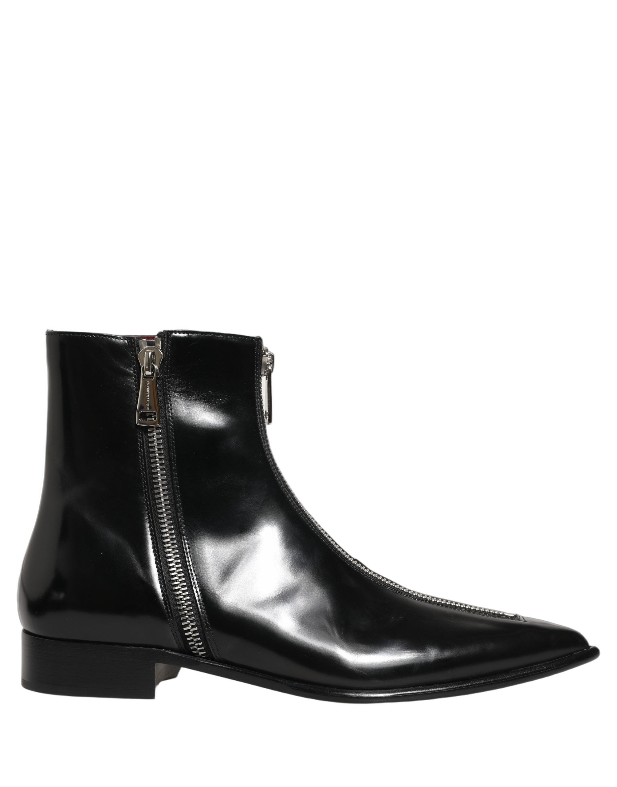 Dolce & Gabbana Black Leather Zipper Mid Calf Men Boots Shoes Dolce & Gabbana