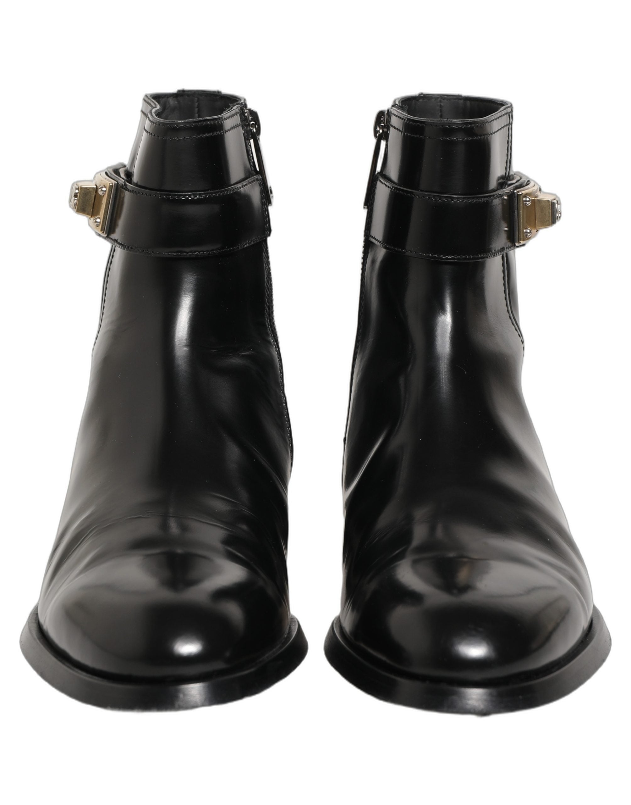 Dolce & Gabbana Black Leather Logo Buckle Mid Calf Boots Shoes Dolce & Gabbana