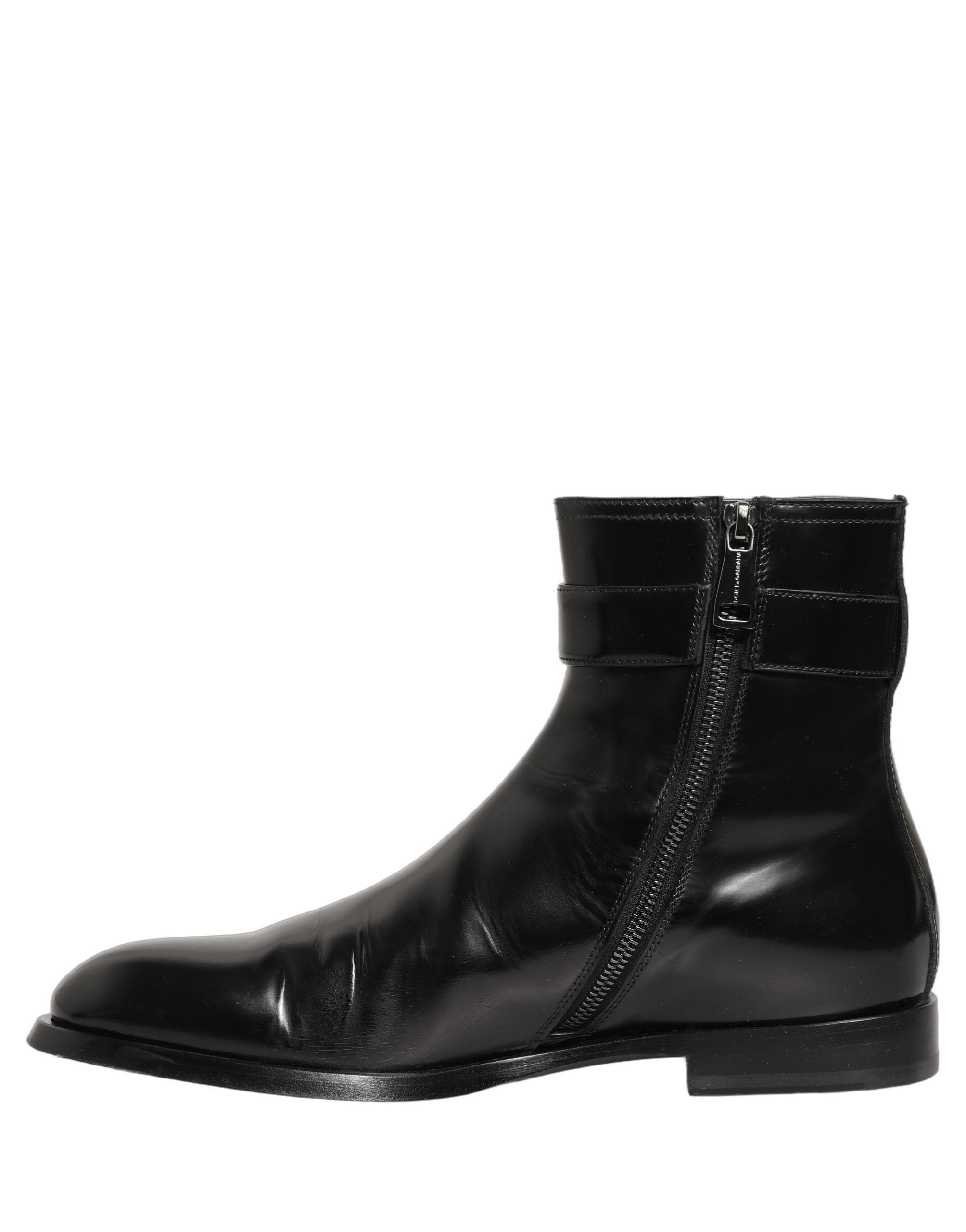 Dolce & Gabbana Black Leather Logo Buckle Mid Calf Boots Shoes Dolce & Gabbana