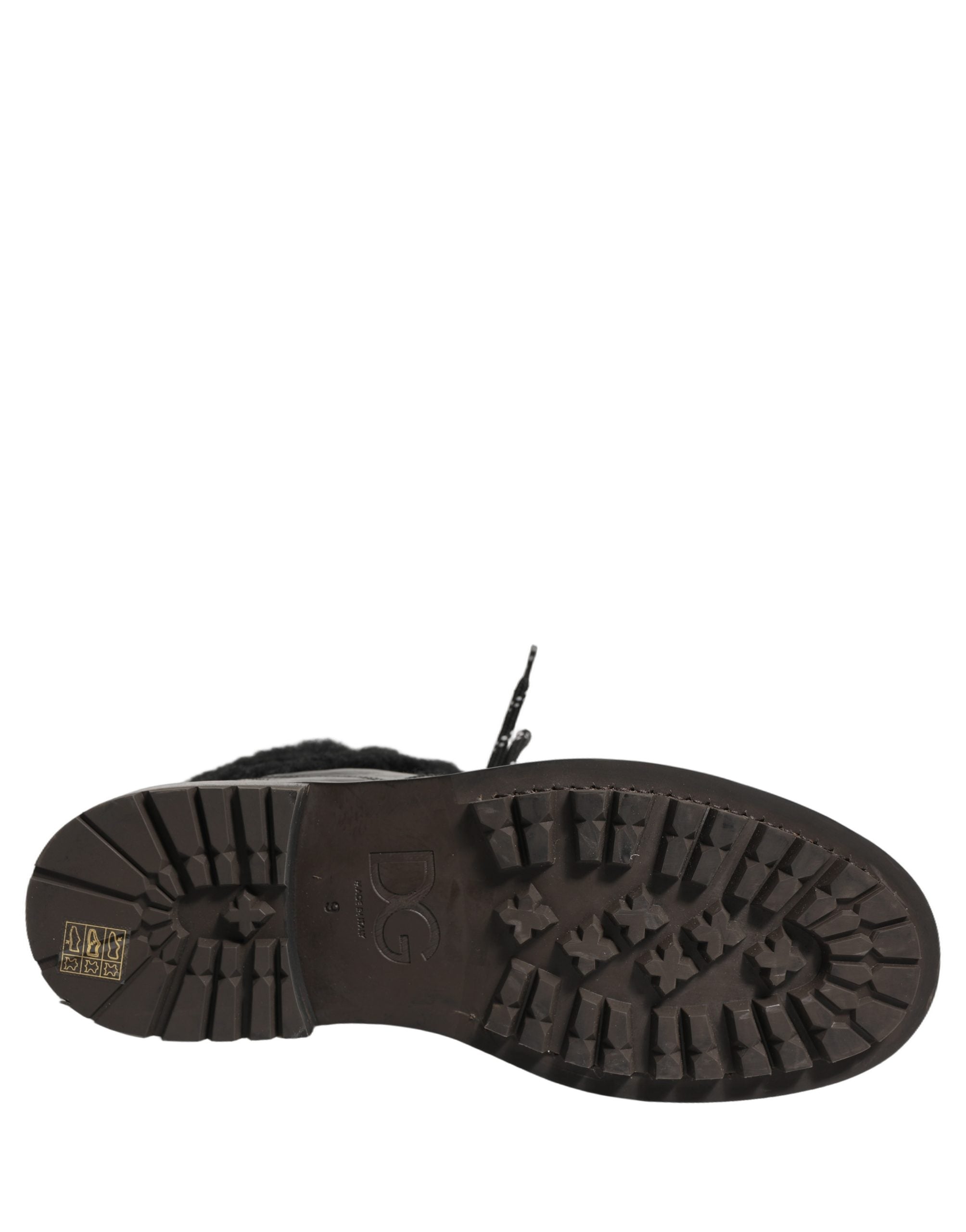 Dolce & Gabbana Black Trekking Fur Lace Leather Boots Shoes Dolce & Gabbana