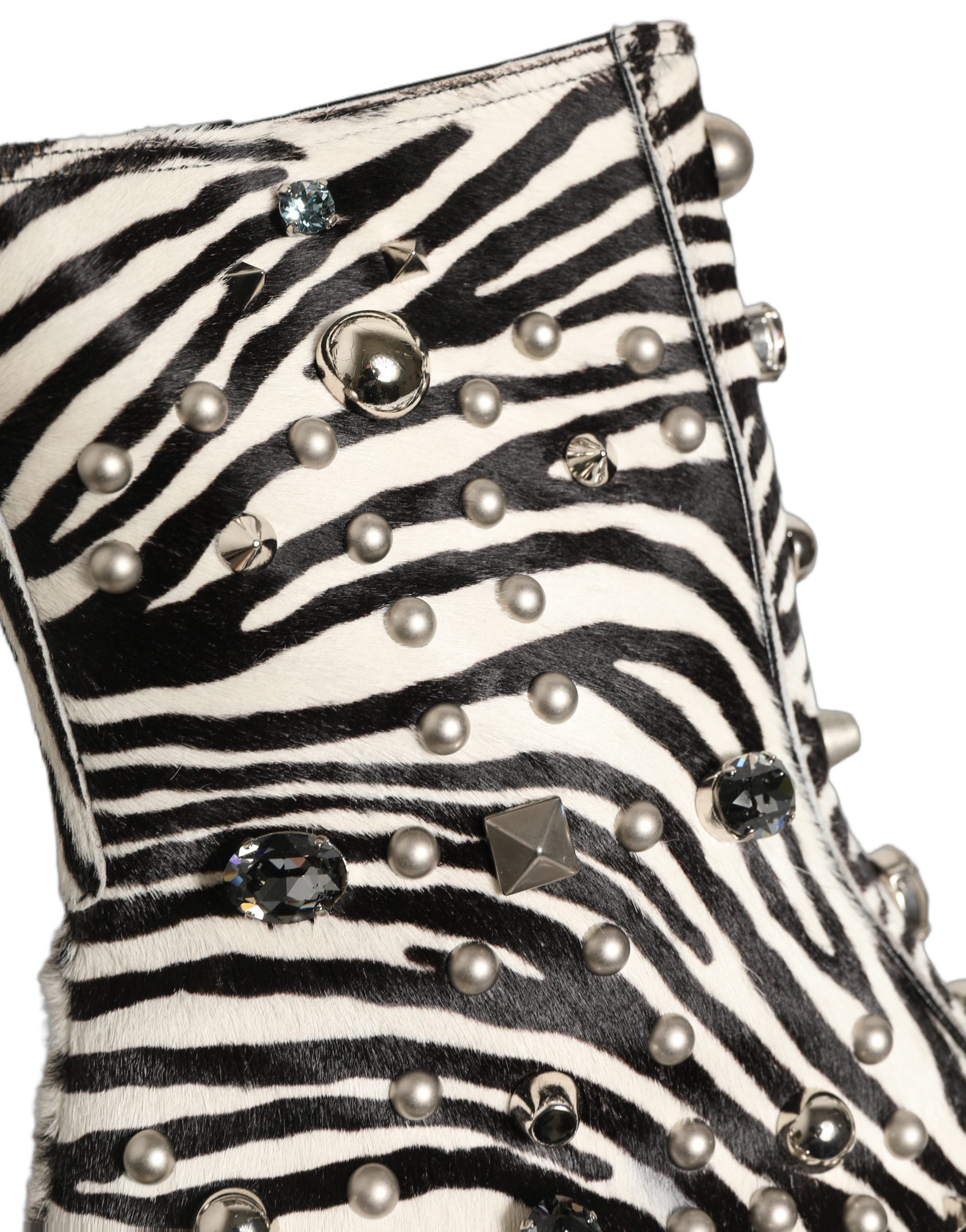 Dolce & Gabbana Black White Zebra Embellished Boots Shoes Dolce & Gabbana