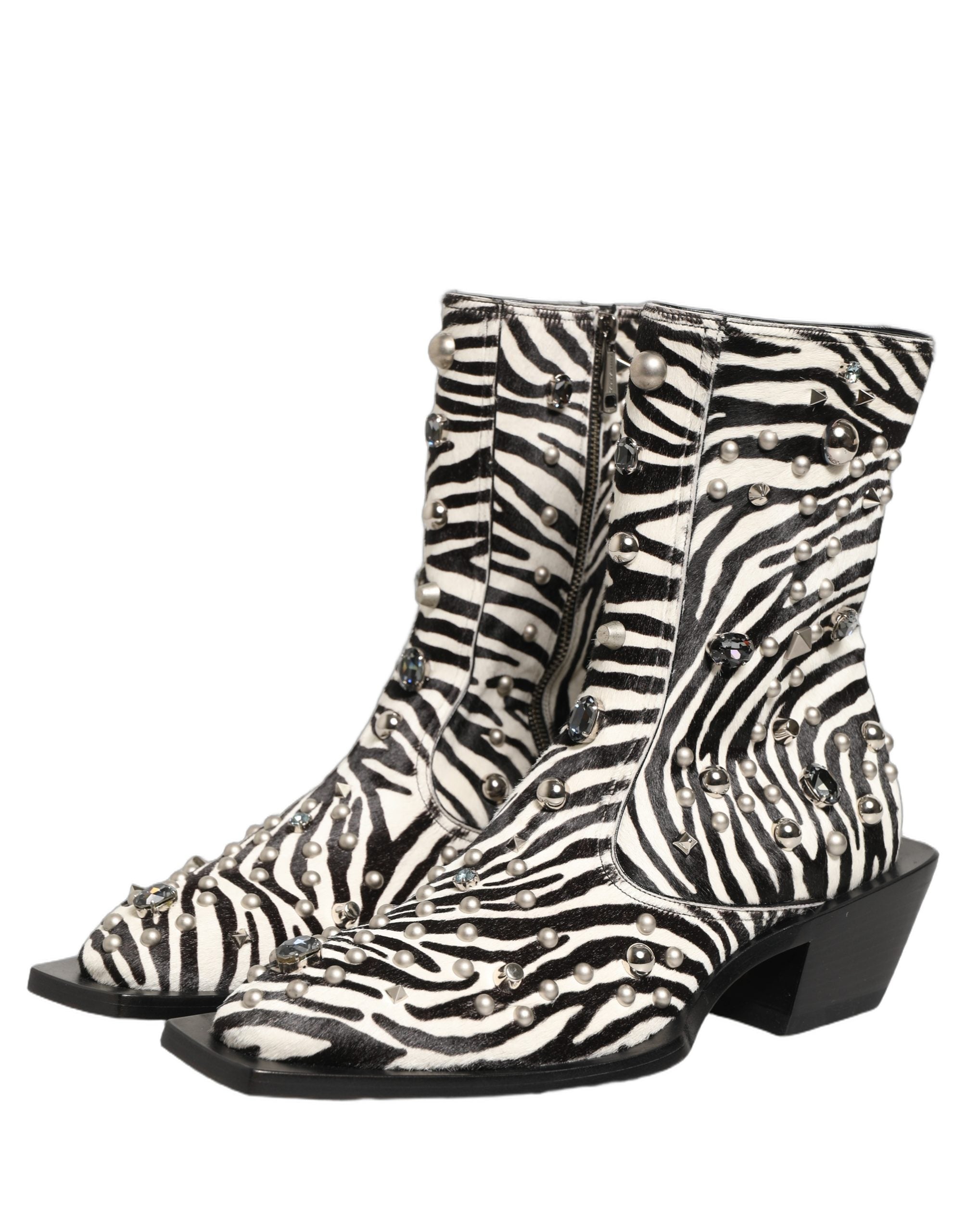 Dolce & Gabbana Black White Zebra Embellished Boots Shoes Dolce & Gabbana