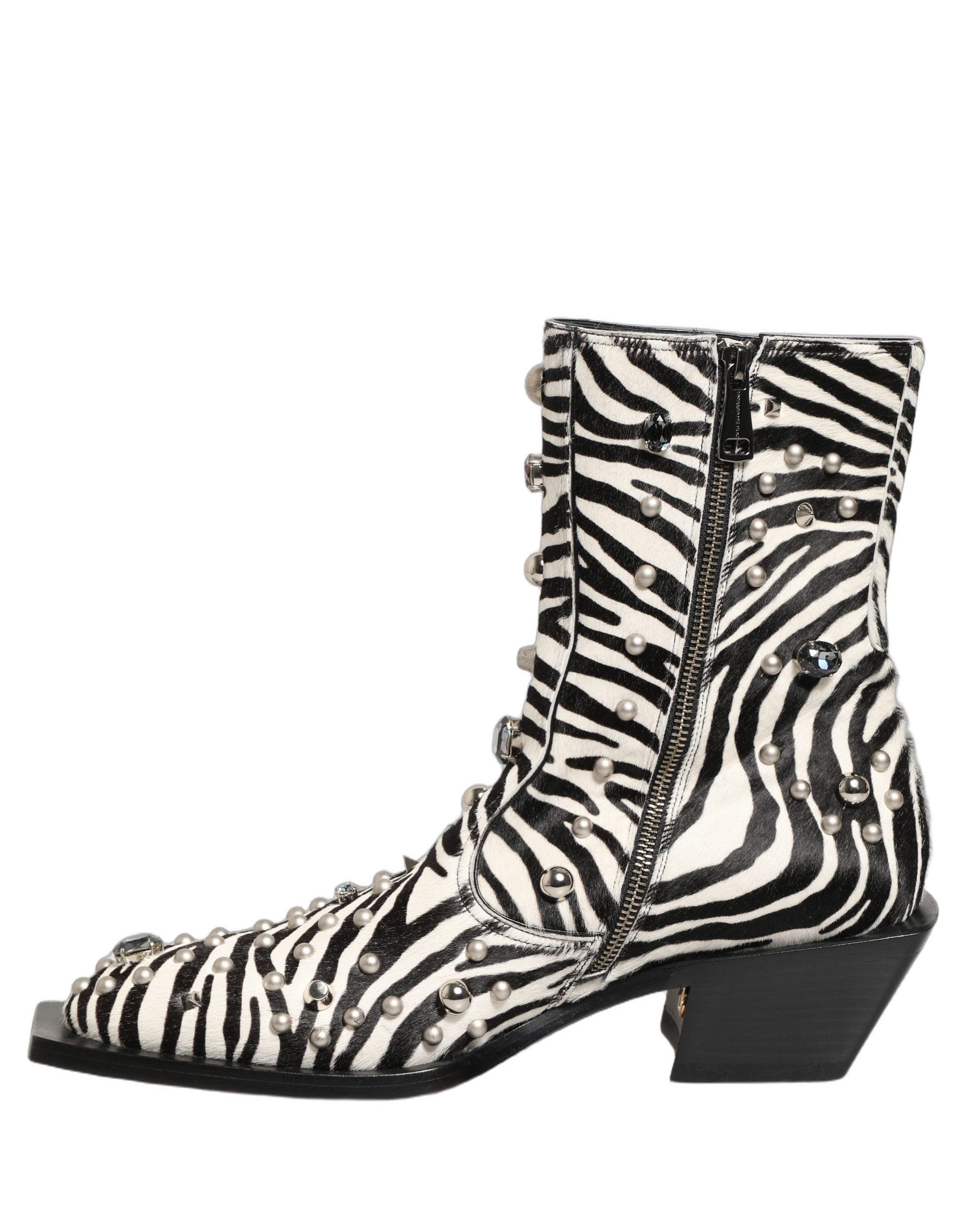 Dolce & Gabbana Black White Zebra Embellished Boots Shoes Dolce & Gabbana
