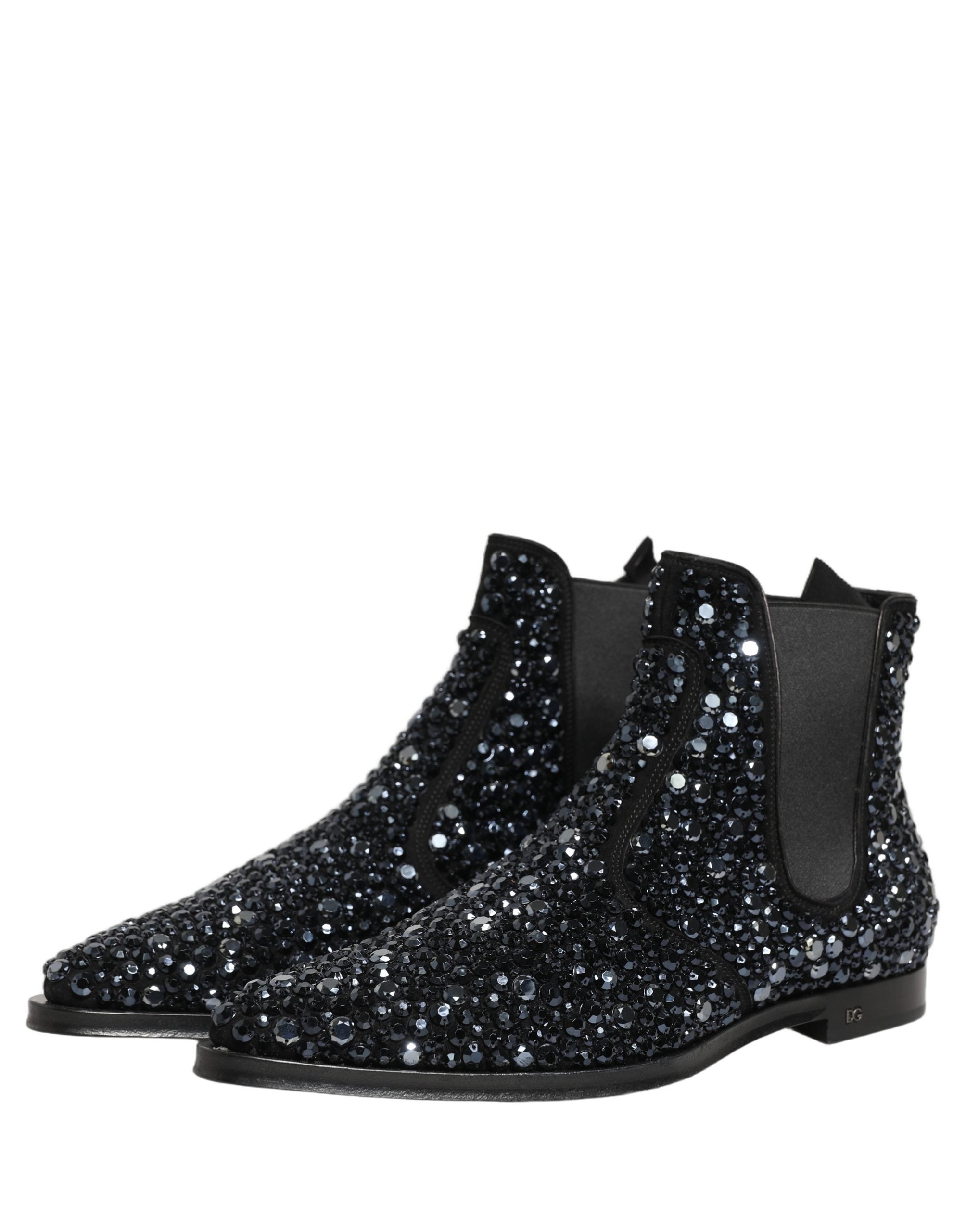 Dolce & Gabbana Black Embellished Chelsea Ankle Boots Shoes Dolce & Gabbana