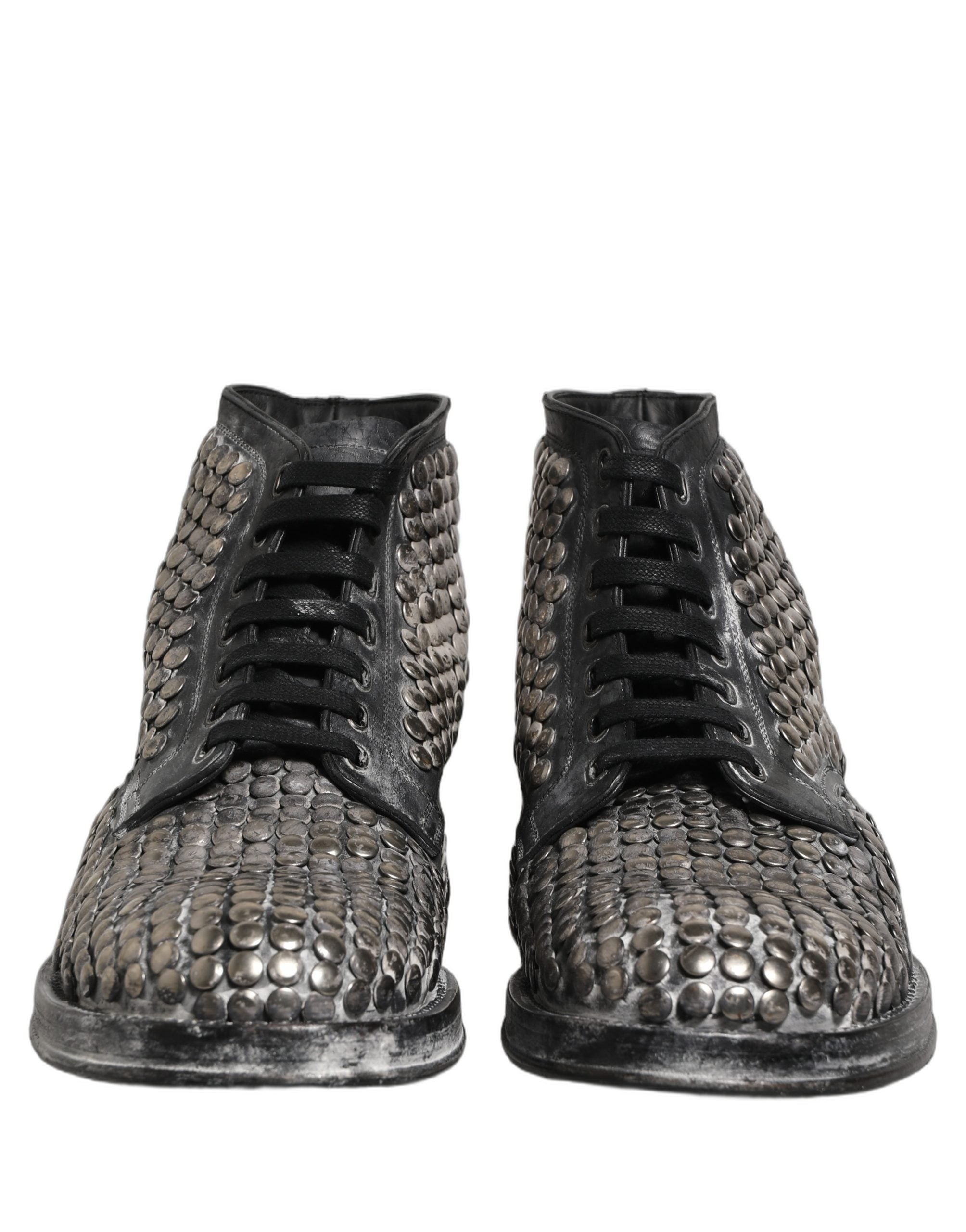 Dolce & Gabbana Black Leather Runway Studs Ankle Boots Shoes Dolce & Gabbana