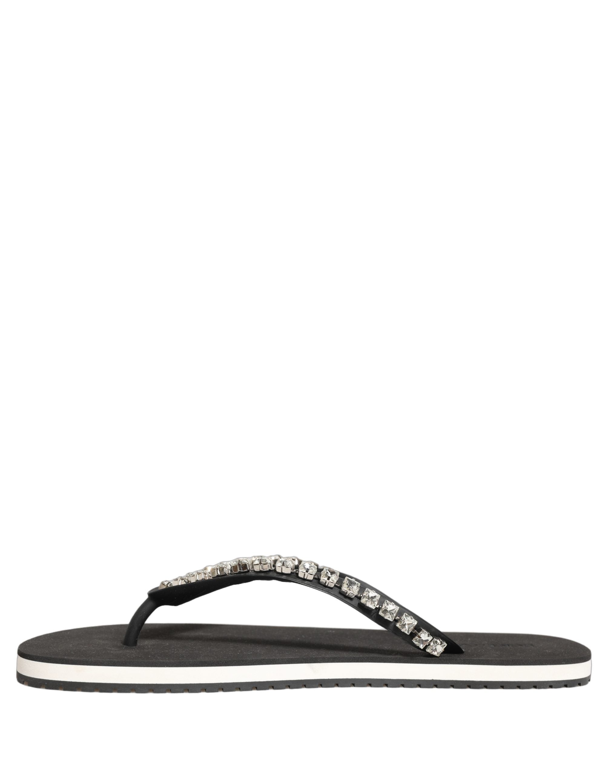 Dolce & Gabbana Black Embellished Rubber Flip Flops Men Shoes Dolce & Gabbana