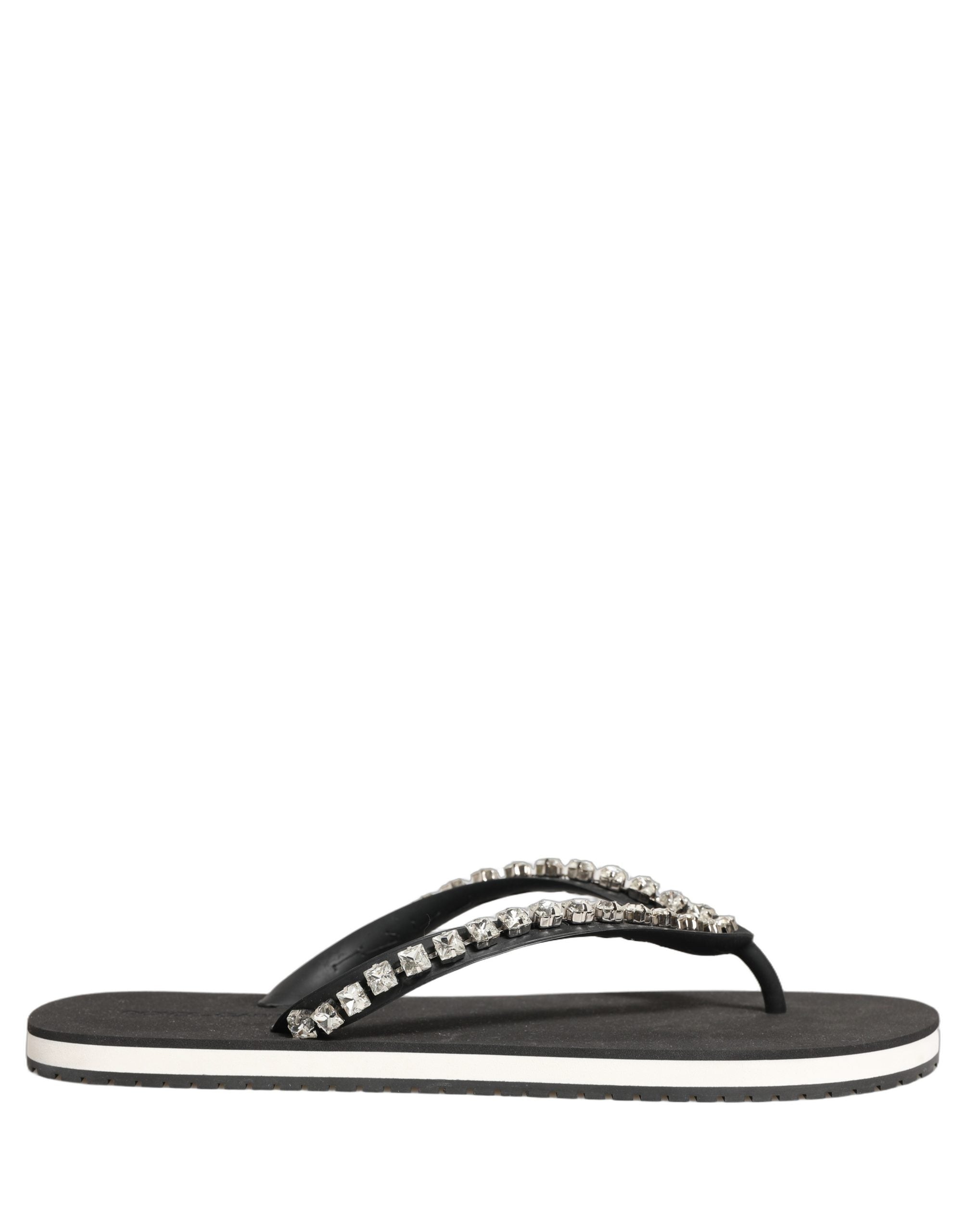 Dolce & Gabbana Black Embellished Rubber Flip Flops Men Shoes Dolce & Gabbana