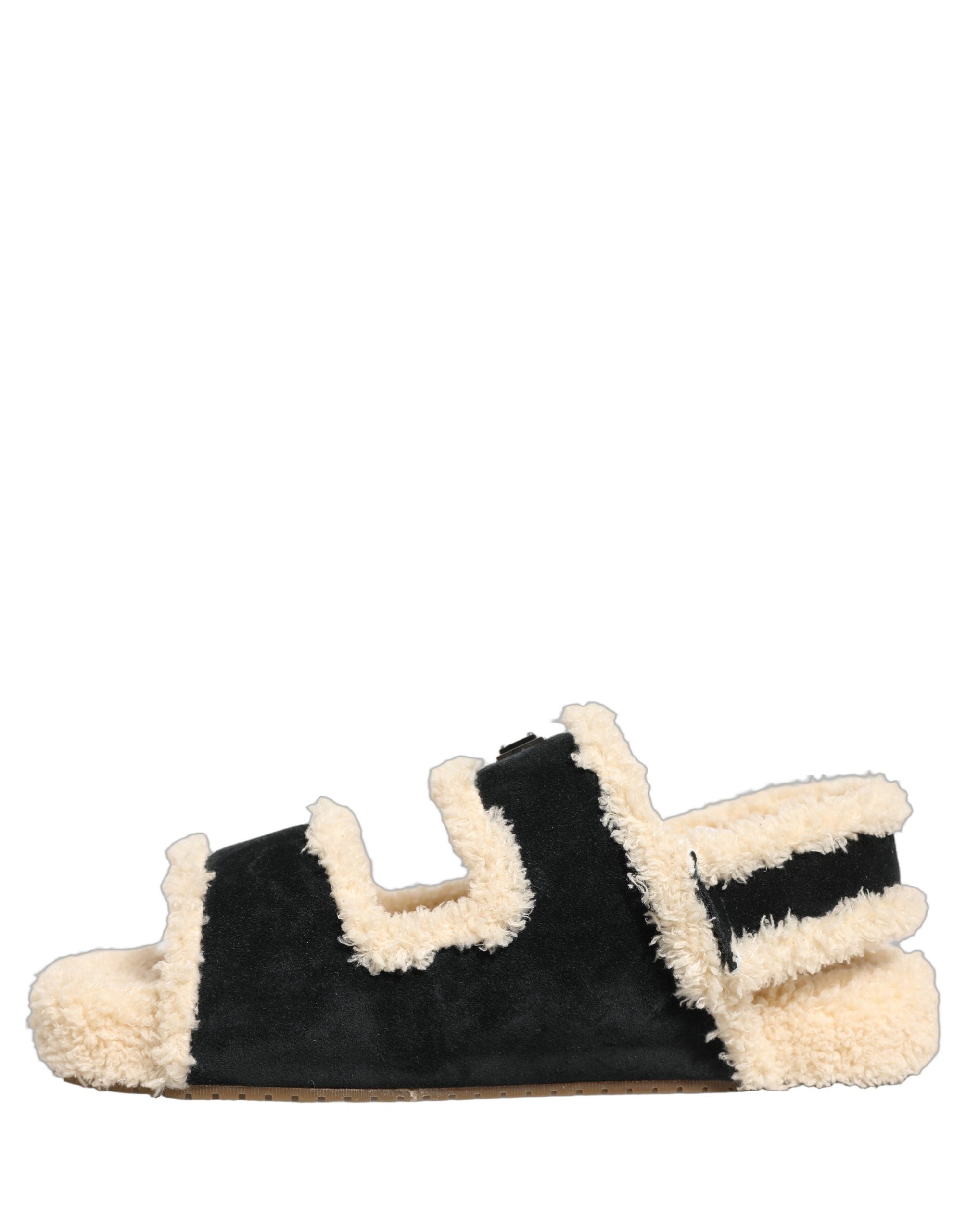 Dolce & Gabbana Beige Black Faux Fur Flats Men Sandals Shoes Dolce & Gabbana