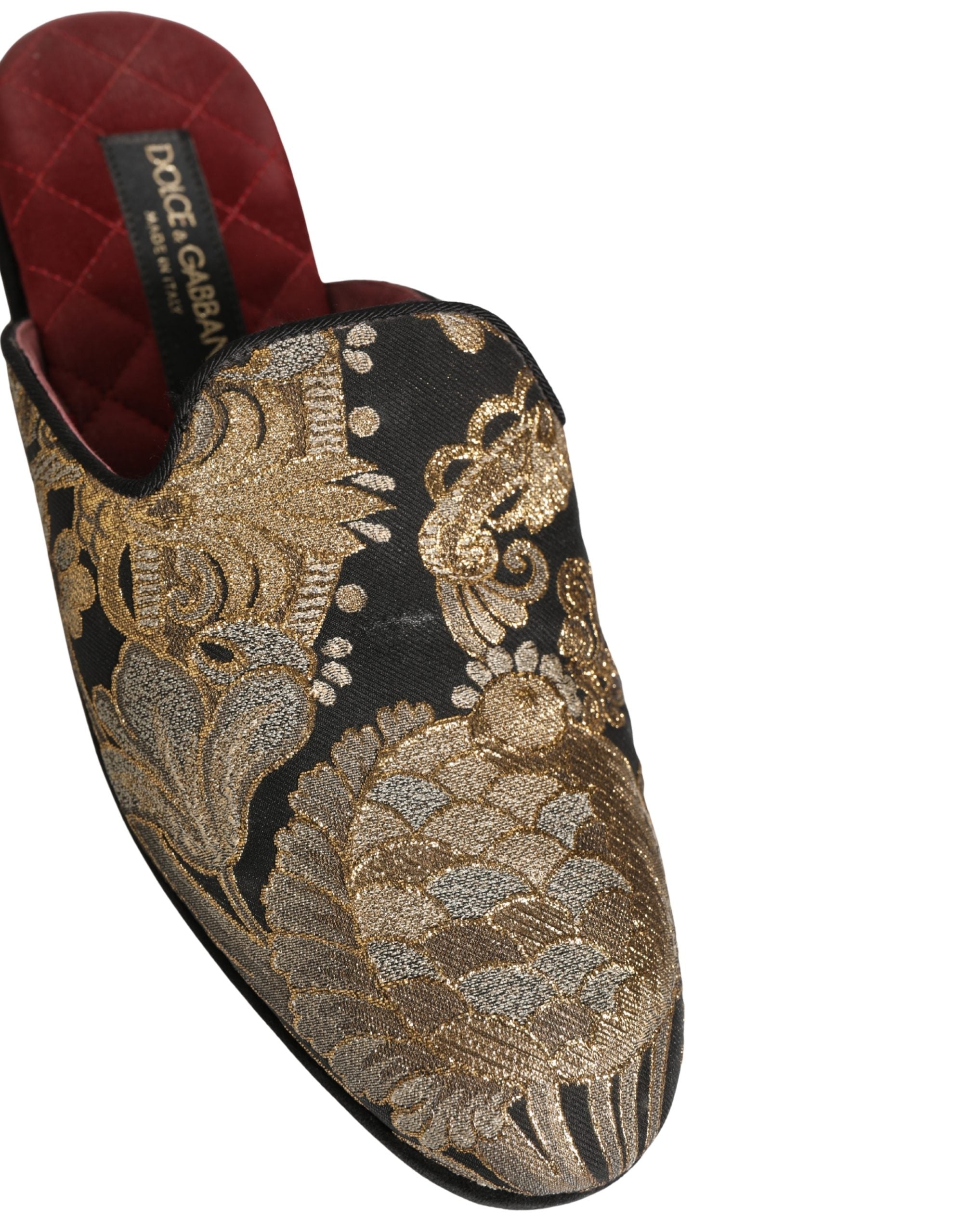Dolce & Gabbana Black Floral Jacquard Flats Sandals Men Shoes Dolce & Gabbana