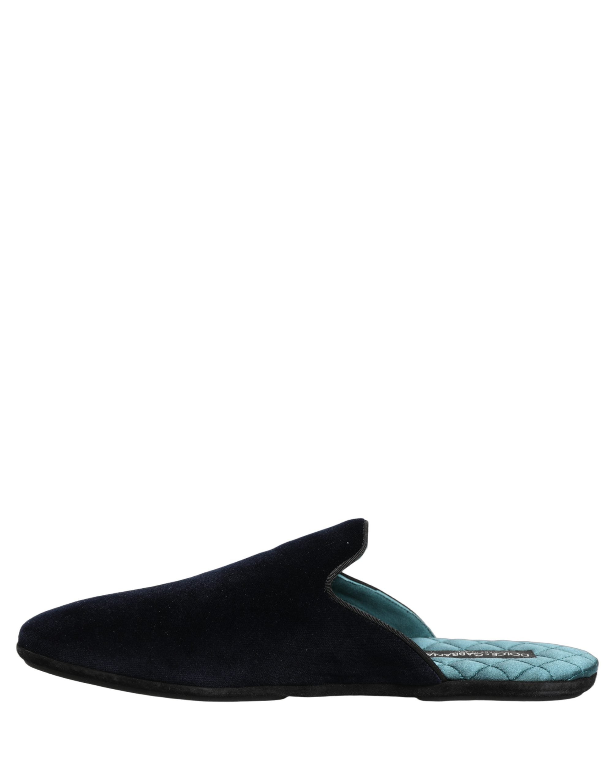 Dolce & Gabbana Dark Blue Suede Slides Flat Slipper Men Shoes Dolce & Gabbana
