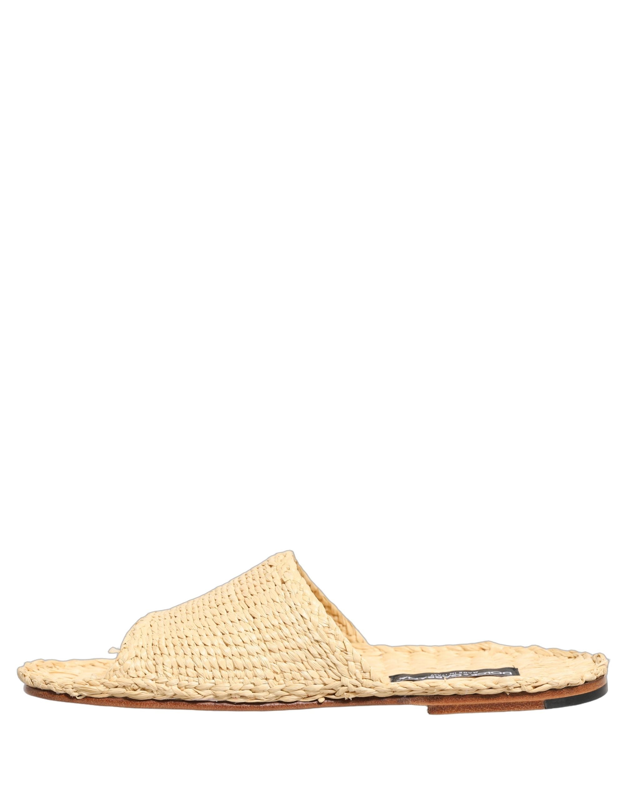 Dolce & Gabbana Beige Straw Raffia Slides Sandals Flats Shoes Dolce & Gabbana