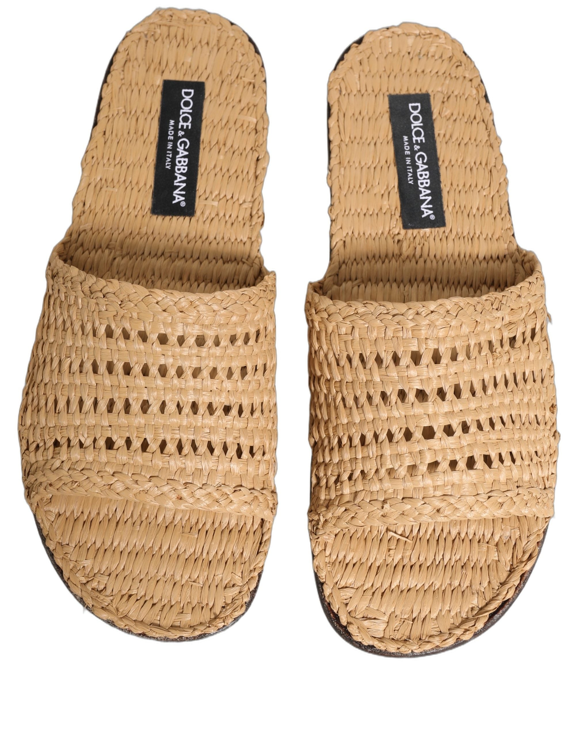 Dolce & Gabbana Beige Straw Raffia Slides Sandals Flats Shoes Dolce & Gabbana