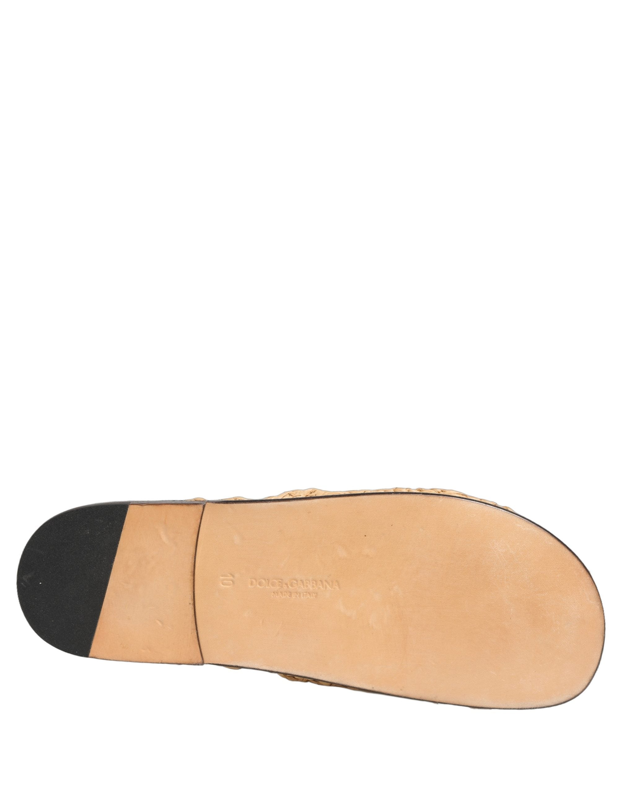 Dolce & Gabbana Beige Straw Raffia Slides Sandals Flats Shoes Dolce & Gabbana