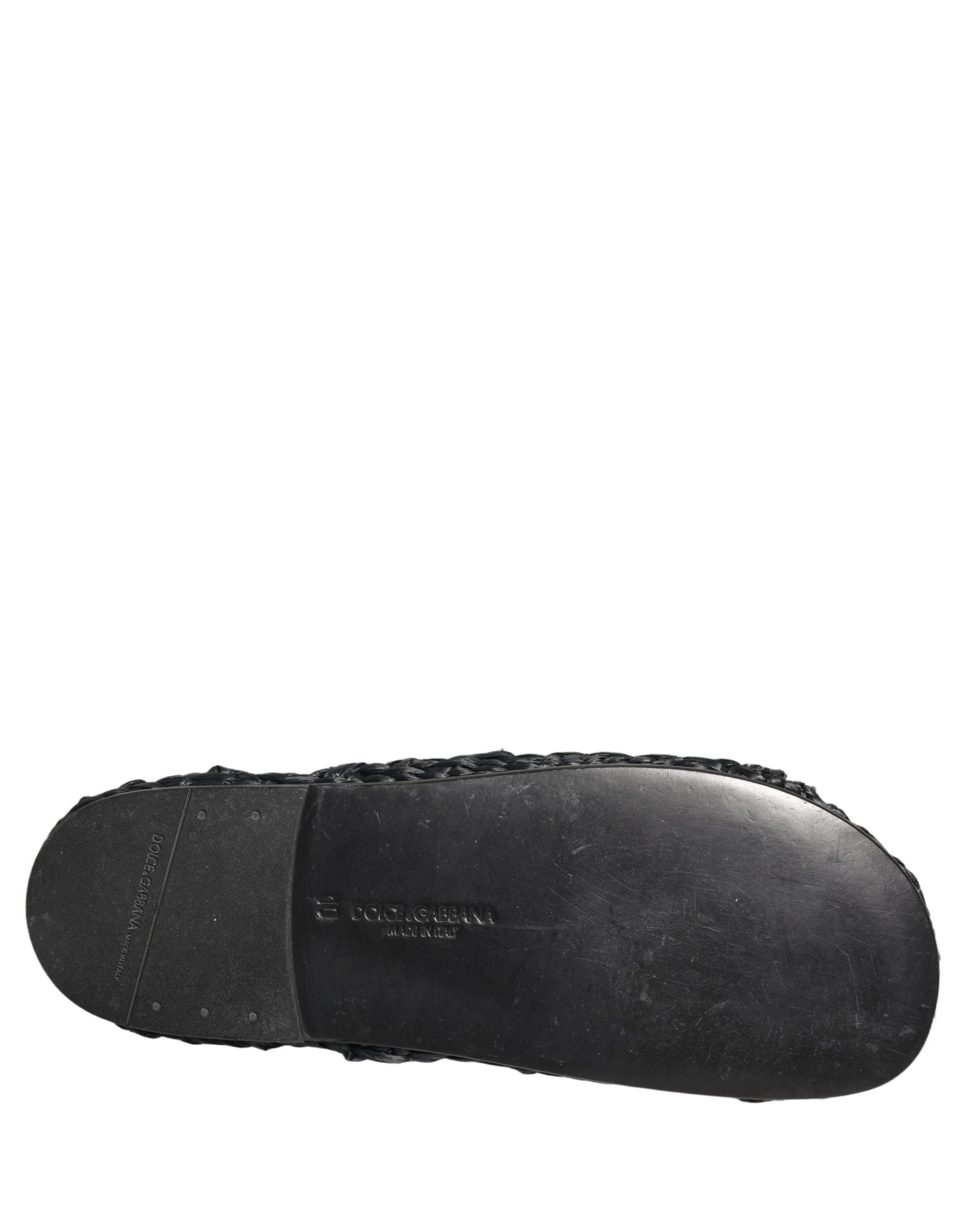 Dolce & Gabbana Black Straw Raffia Slides Sandals Flats Shoes Dolce & Gabbana