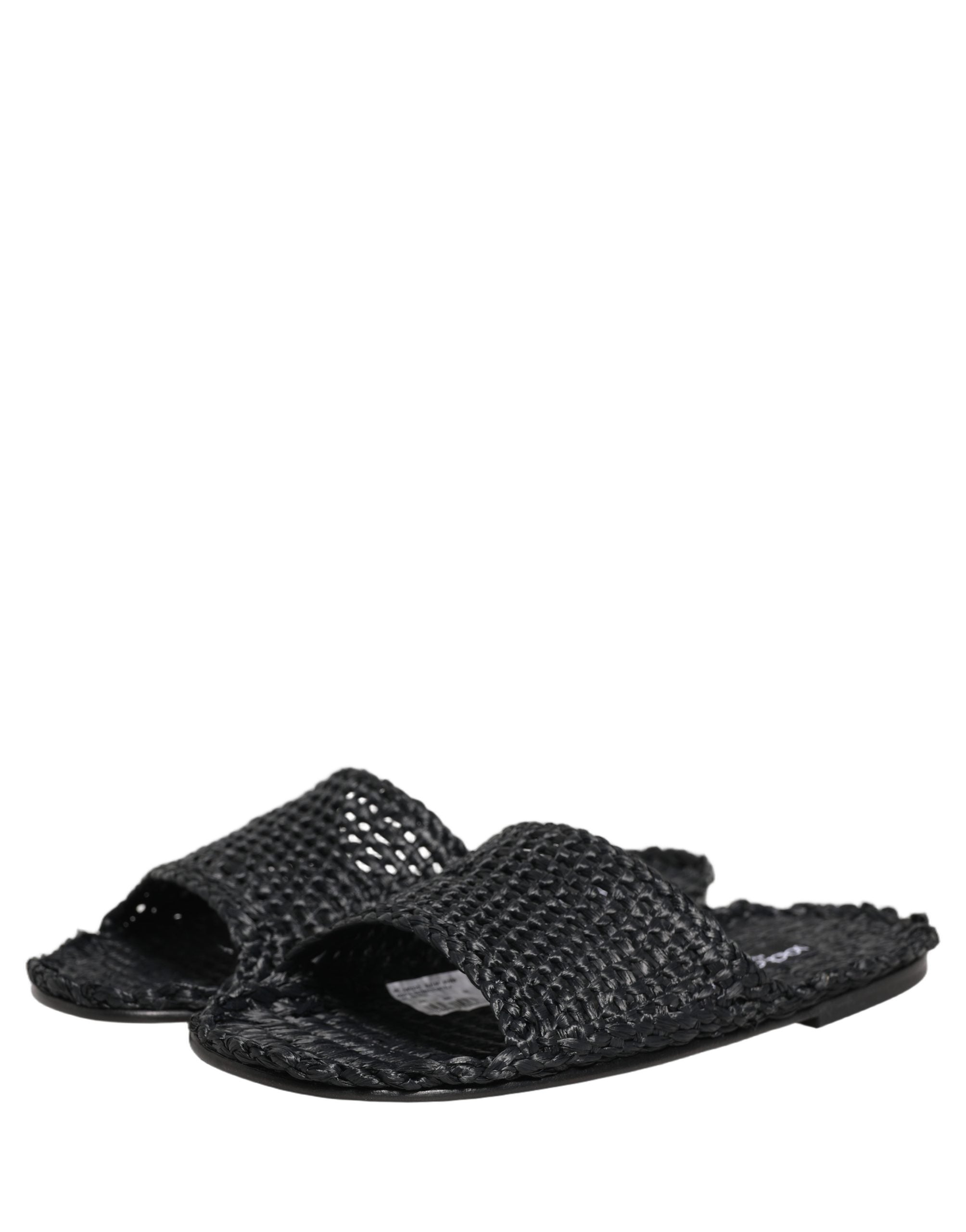 Dolce & Gabbana Black Straw Raffia Slides Sandals Flats Shoes Dolce & Gabbana
