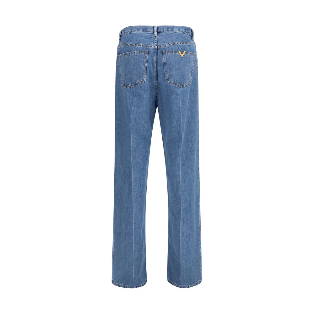 Valentino Garavani Blue Cotton Straight-Leg Jeans Valentino Garavani