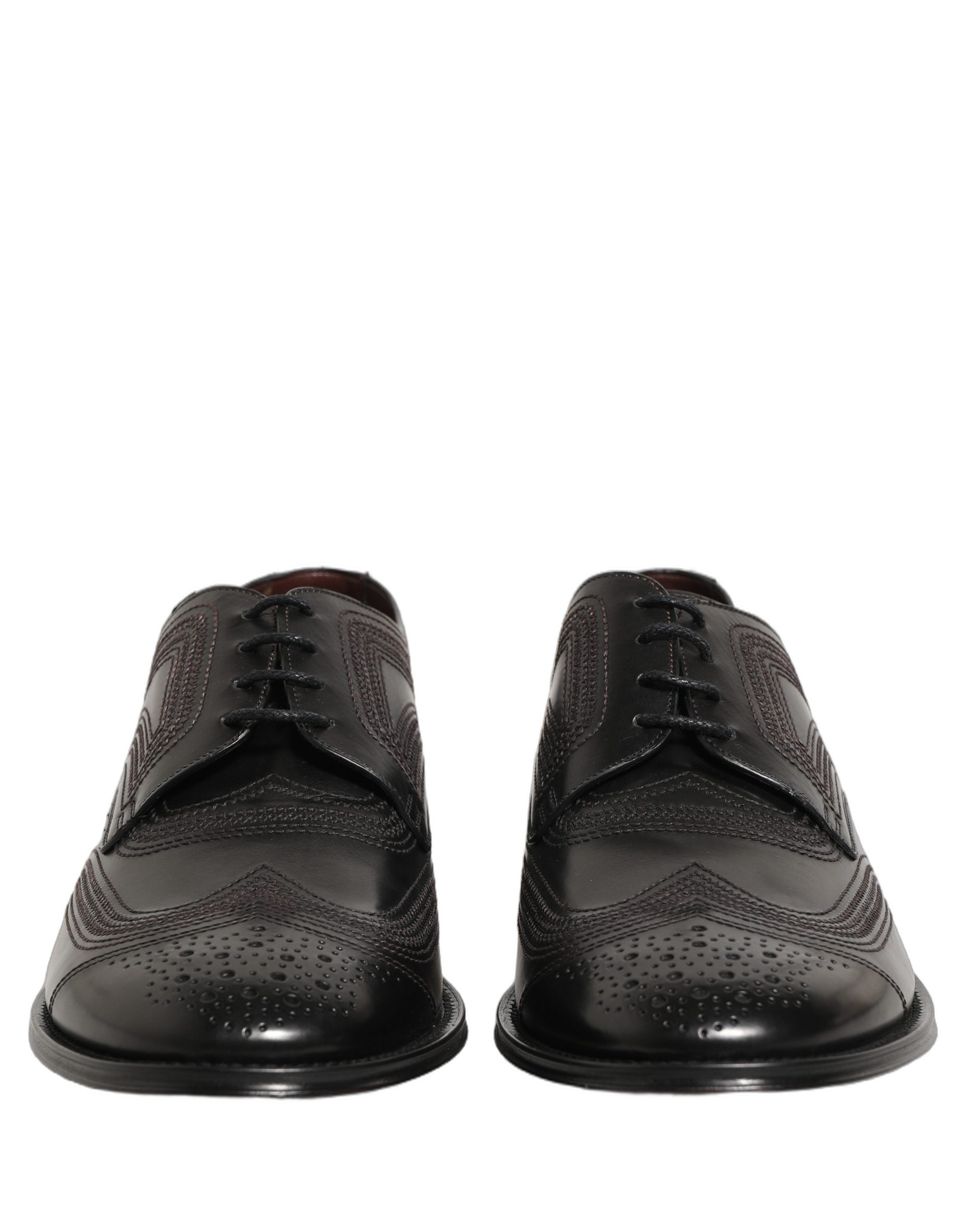 Dolce & Gabbana Black Embroidered Leather Derby Dress Shoes Dolce & Gabbana