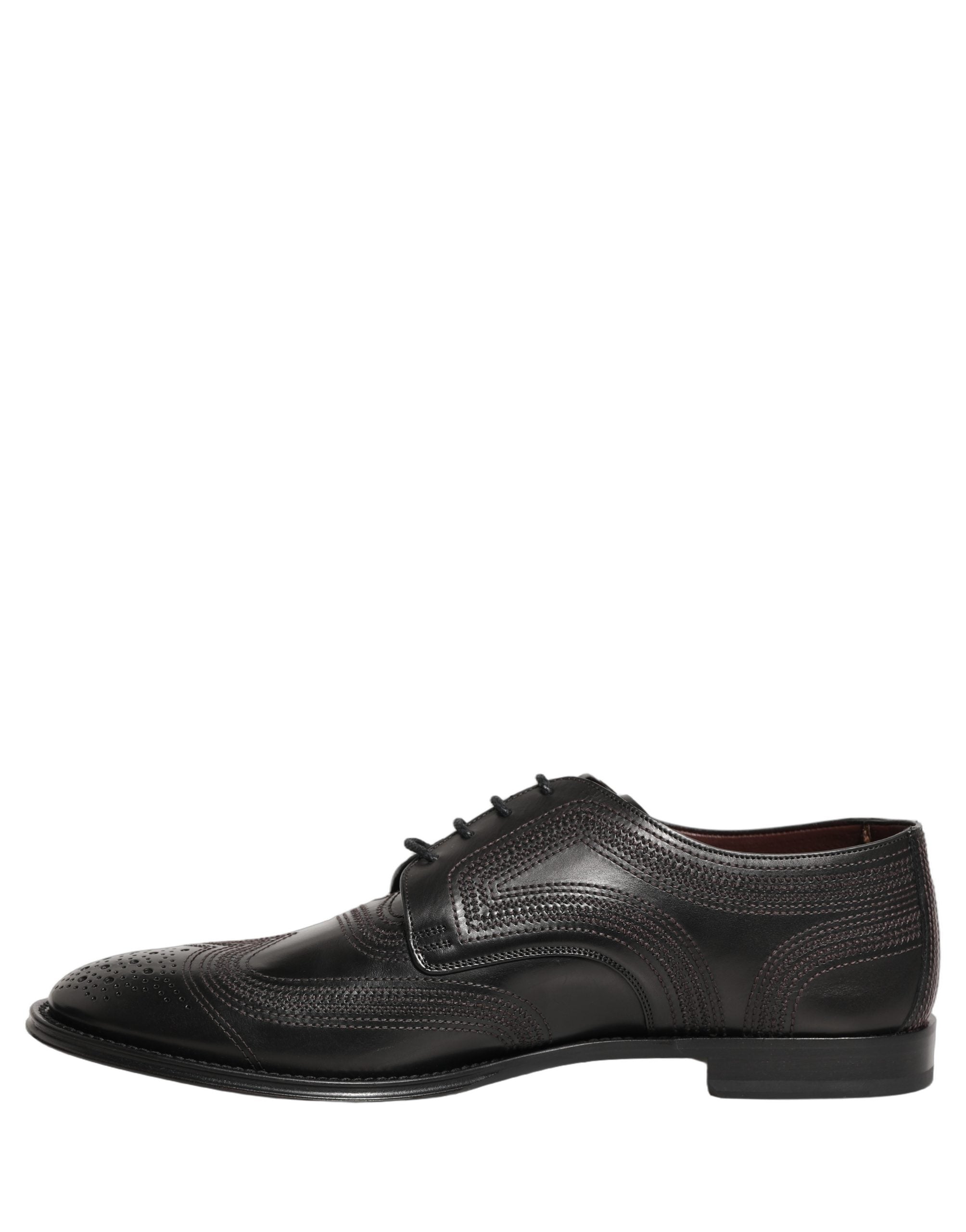 Dolce & Gabbana Black Embroidered Leather Derby Dress Shoes Dolce & Gabbana