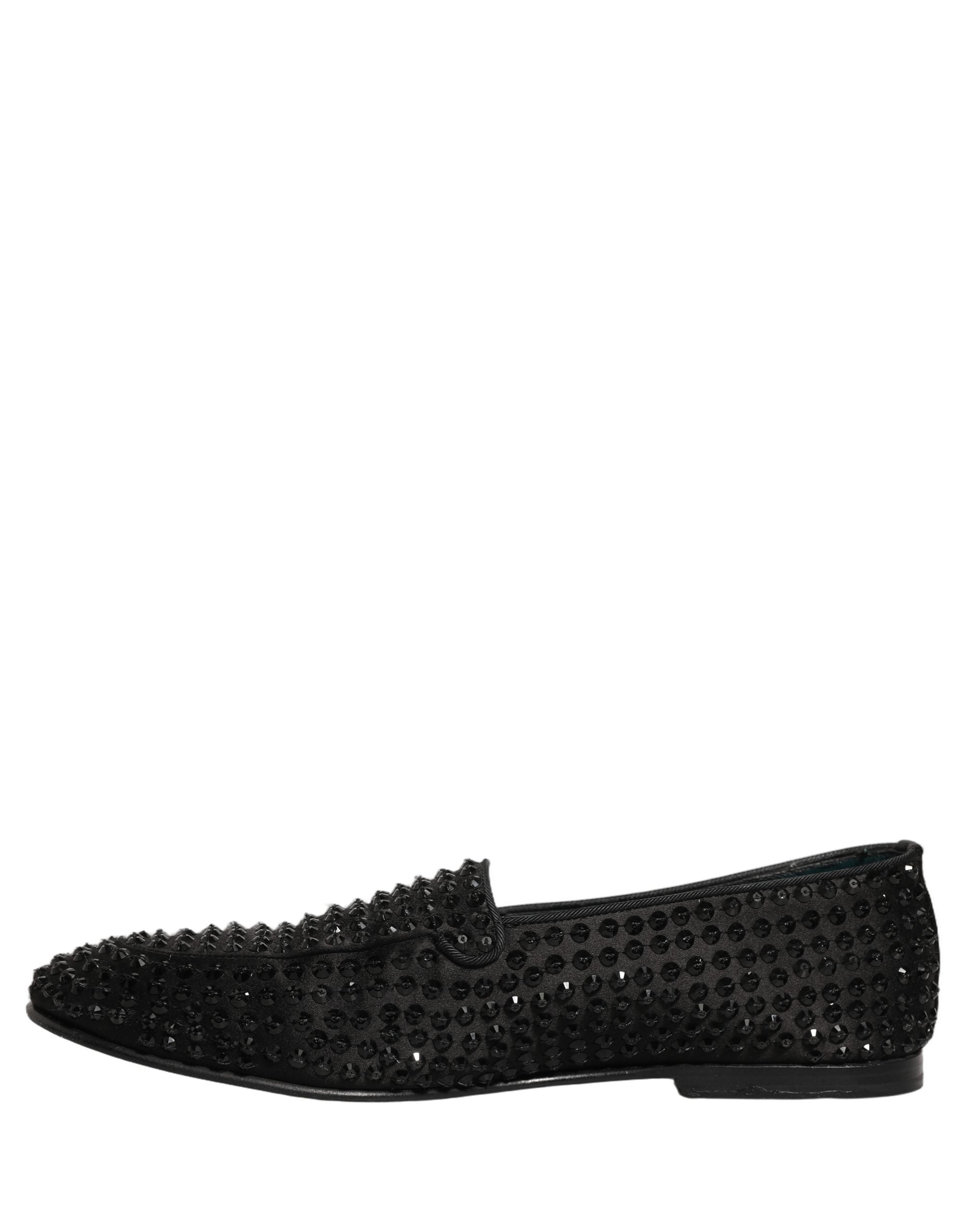Dolce & Gabbana Black Rhinestone Embellished Loafers Shoes Dolce & Gabbana