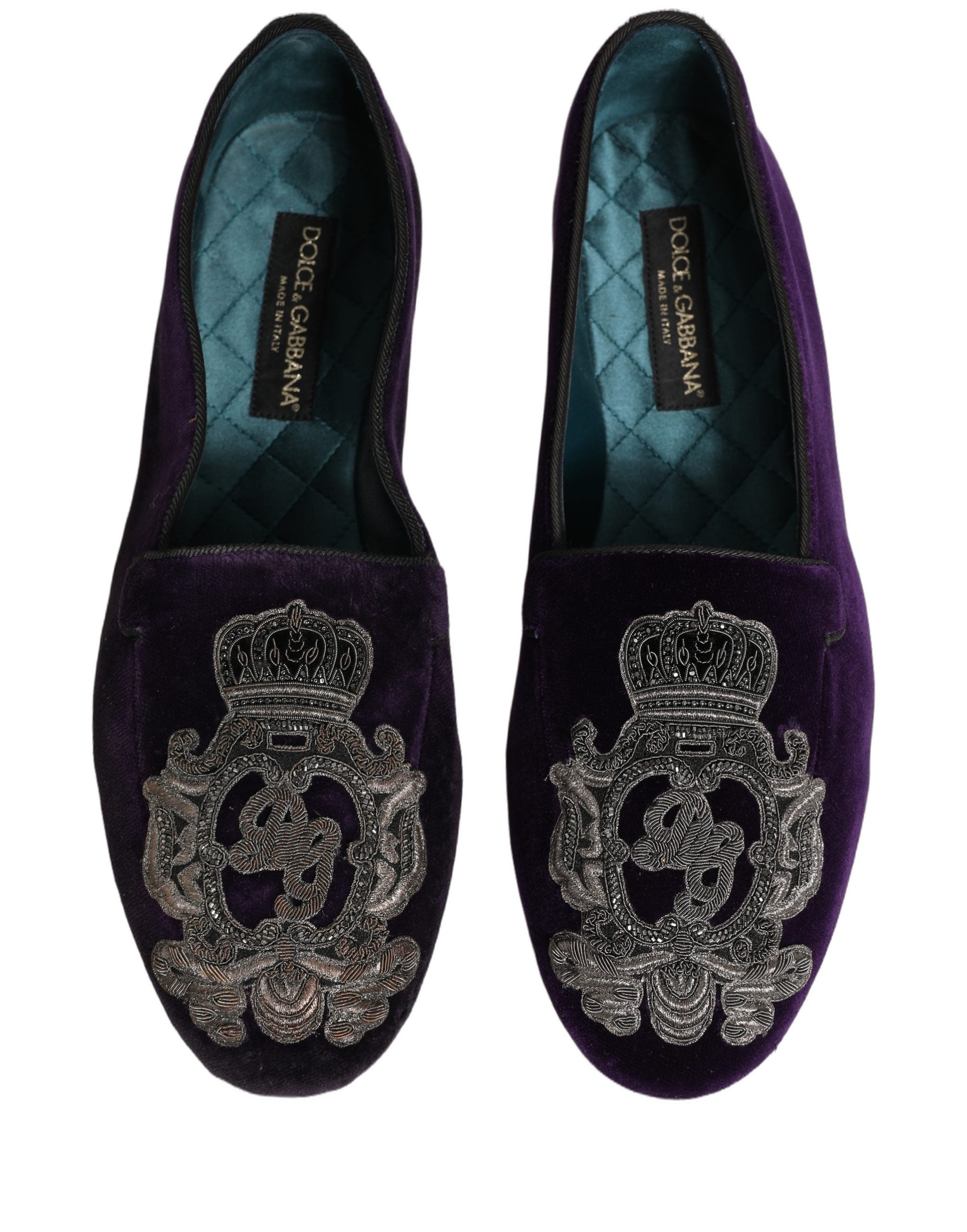 Dolce & Gabbana Purple Velvet Crown Embroidery Loafers Shoes Dolce & Gabbana