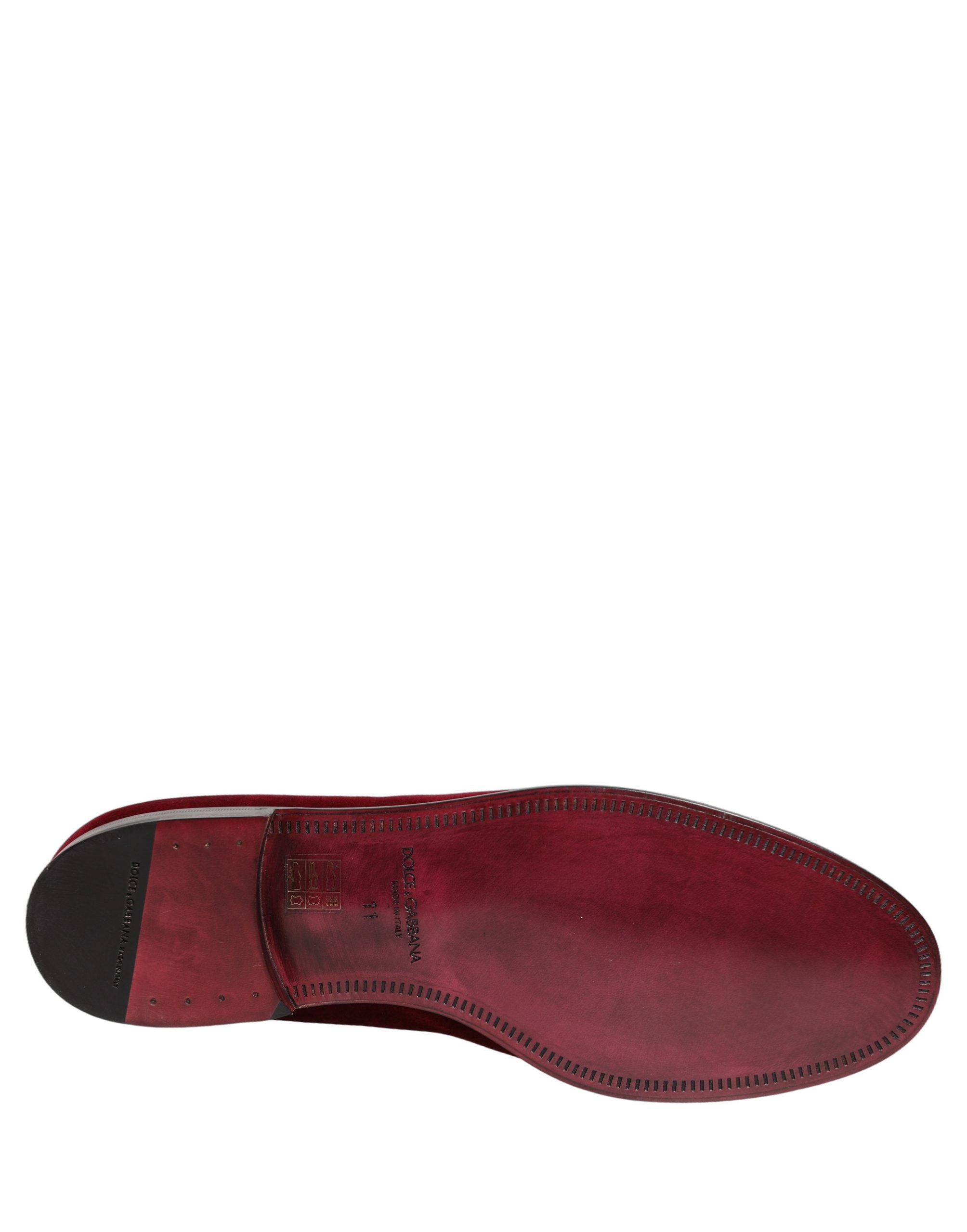 Dolce & Gabbana Maroon Velvet Slip On Men Dress Loafers Shoes Dolce & Gabbana