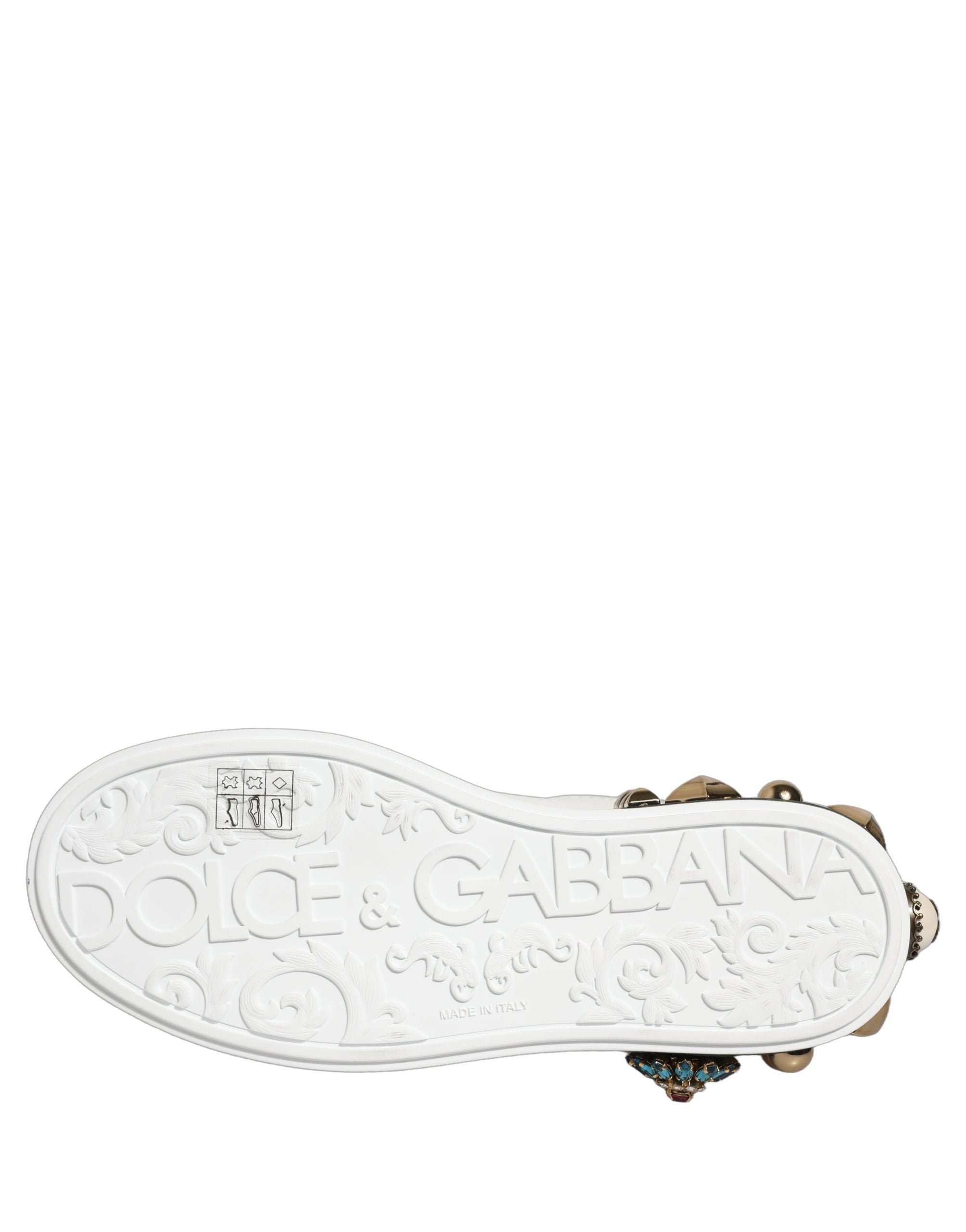 Dolce & Gabbana White Gold Studded Portofino Sneakers Shoes Dolce & Gabbana