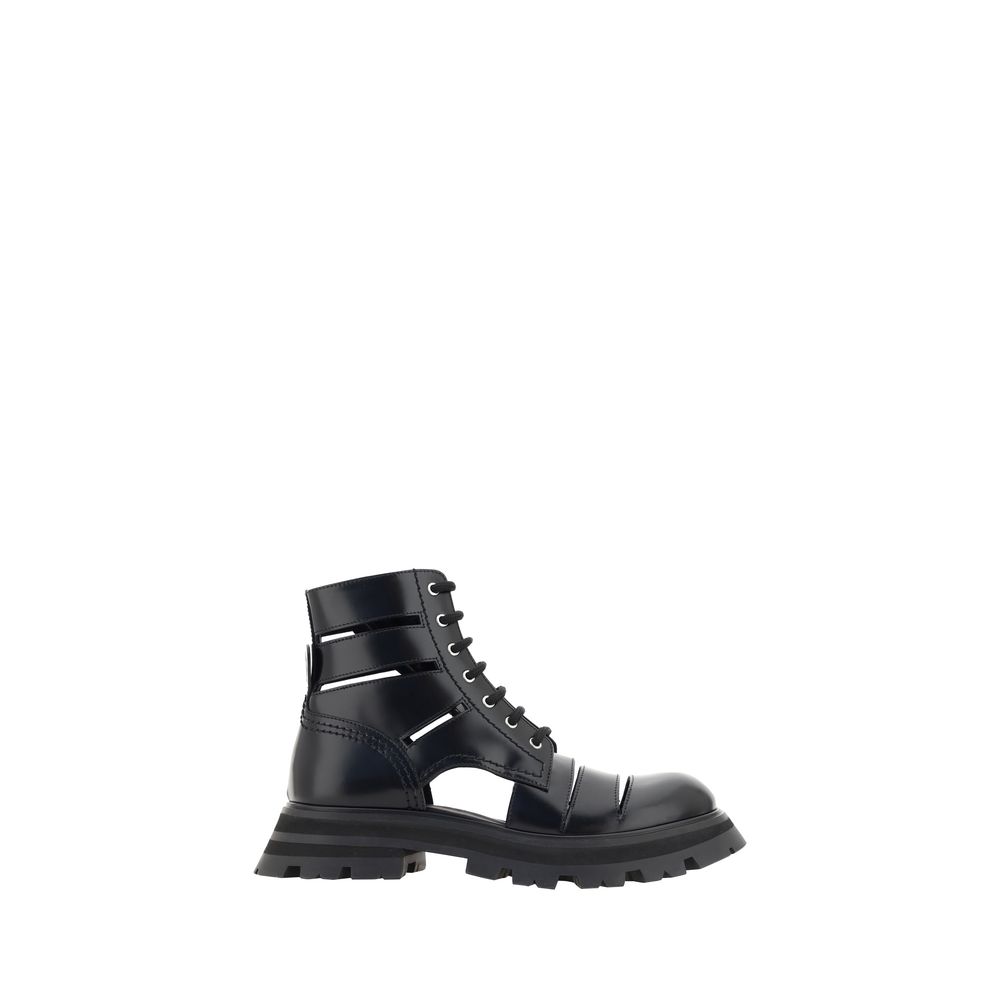 Alexander McQueen Black Calf Leather Bos Taurus Lace-Up Boots Alexander McQueen