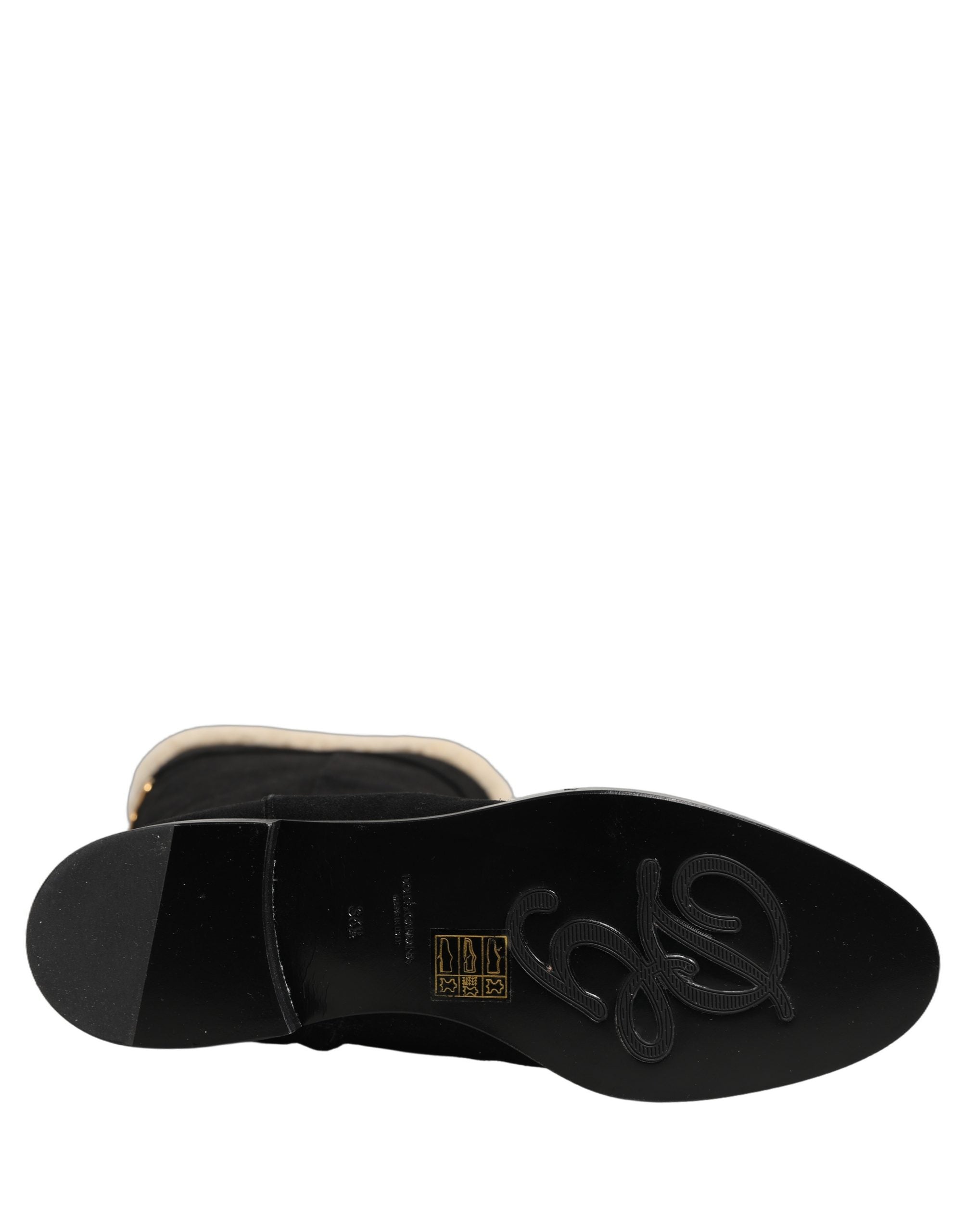 Dolce & Gabbana Black Suede Leather Knee High Boots Shoes Dolce & Gabbana