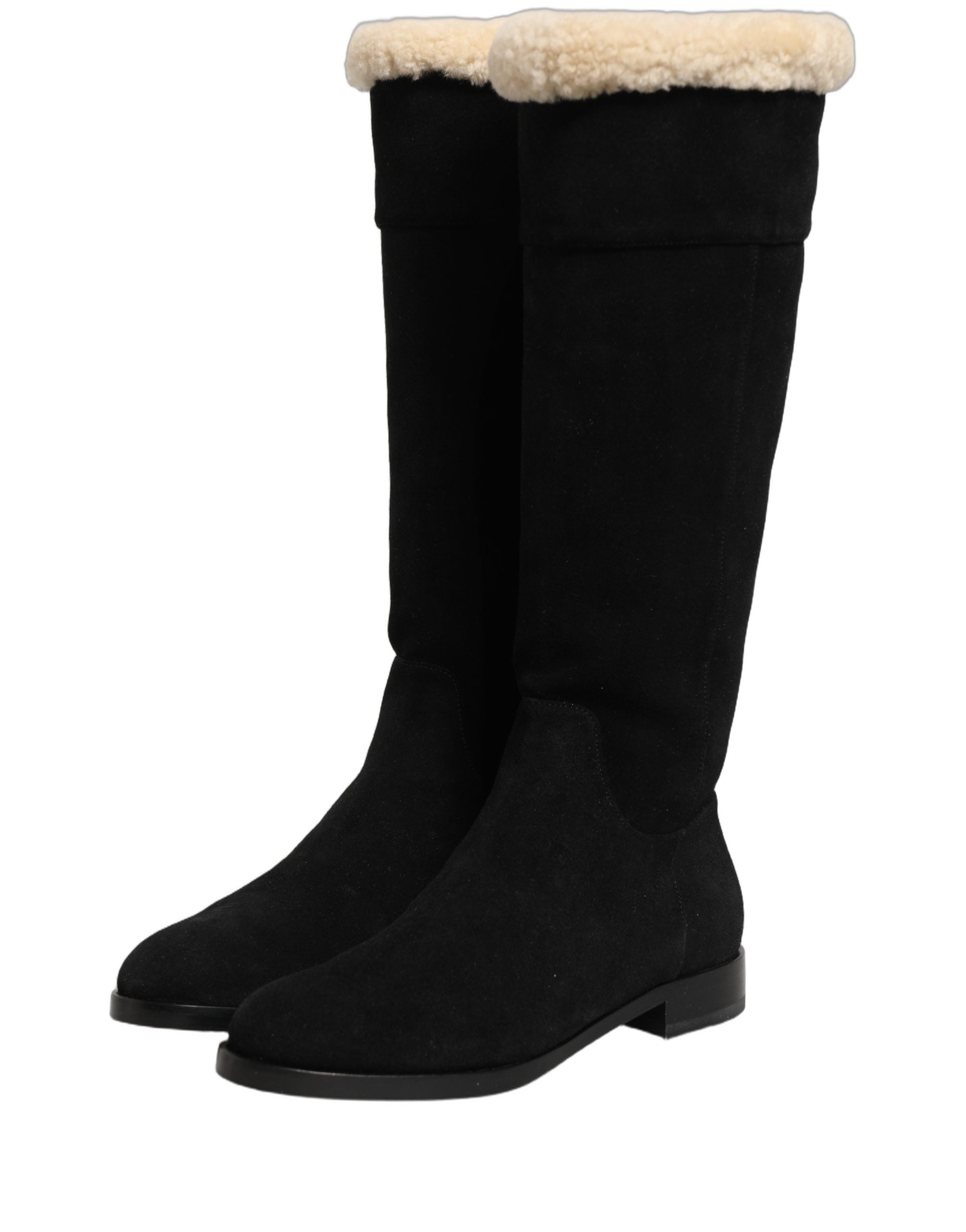 Dolce & Gabbana Black Suede Leather Knee High Boots Shoes Dolce & Gabbana
