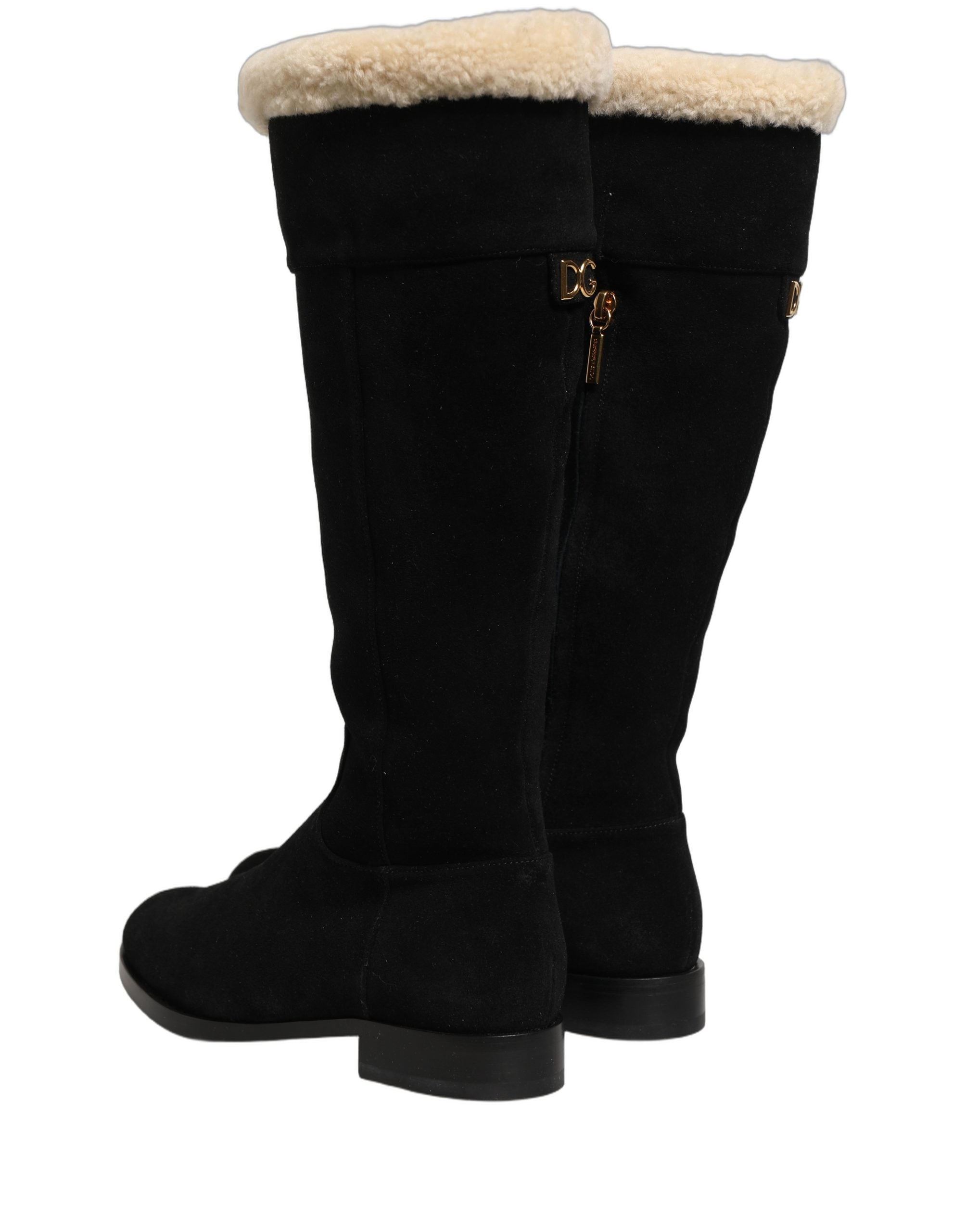 Dolce & Gabbana Black Suede Leather Knee High Boots Shoes Dolce & Gabbana