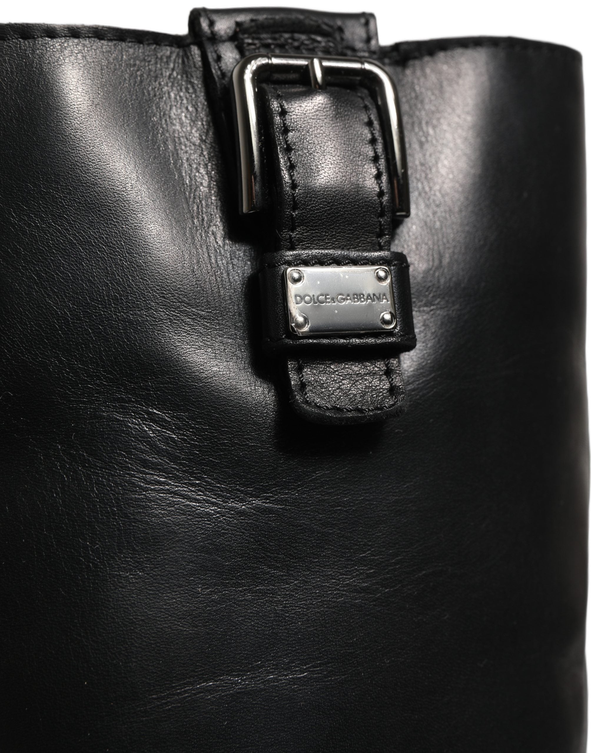 Dolce & Gabbana Black Leather Buckle Detail Mid Calf Boots Shoes Dolce & Gabbana