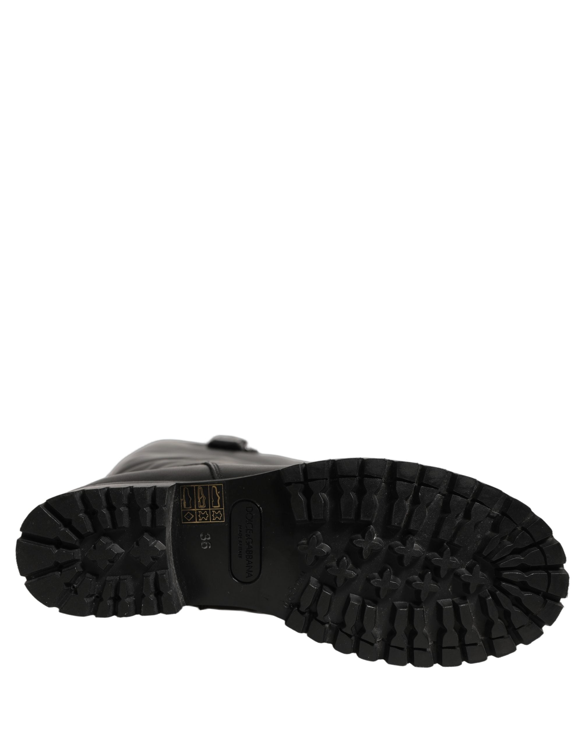 Dolce & Gabbana Black Leather Buckle Detail Mid Calf Boots Shoes Dolce & Gabbana