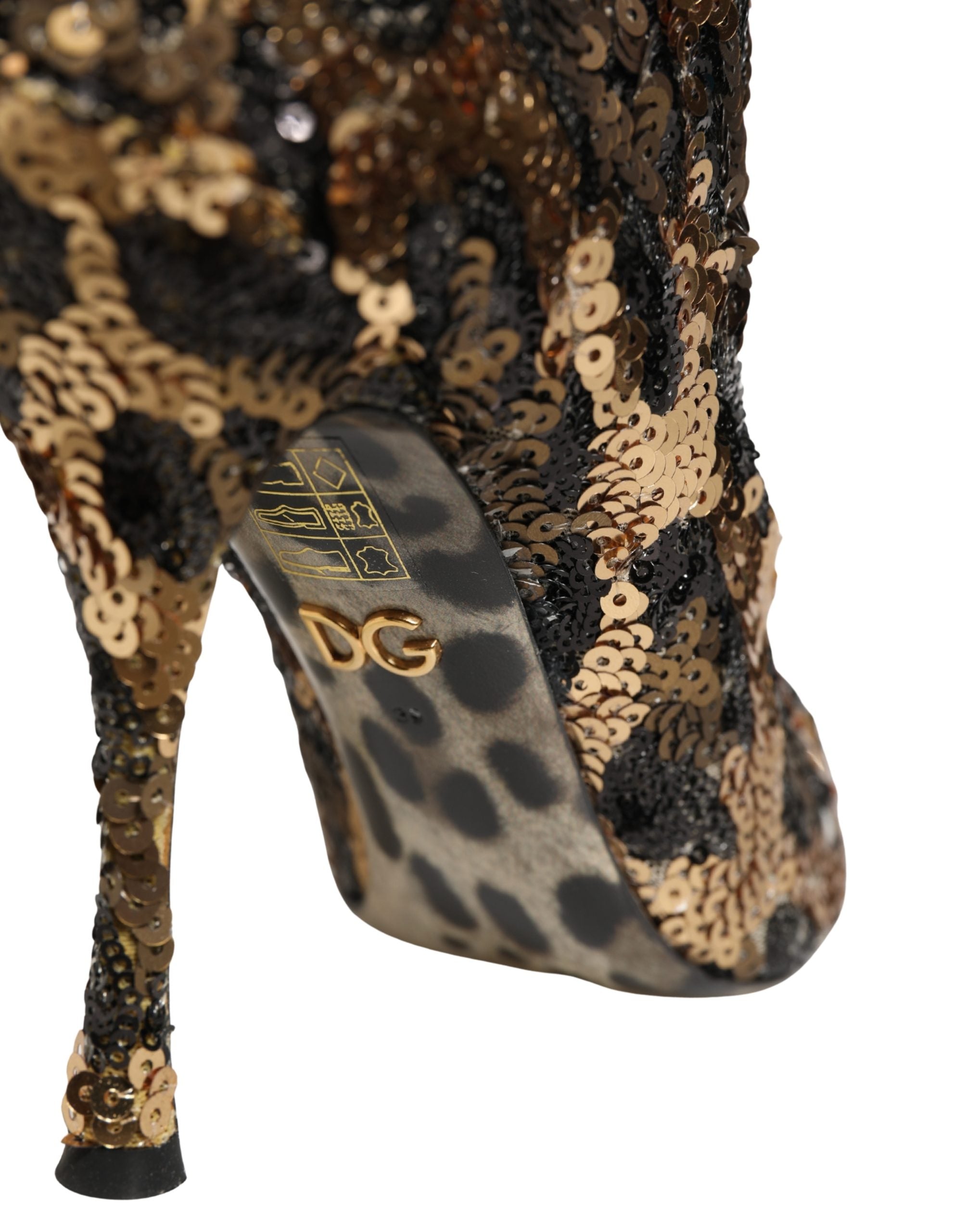 Dolce & Gabbana Gold Leopard Sequin Sock Ankle Boots Shoes Dolce & Gabbana