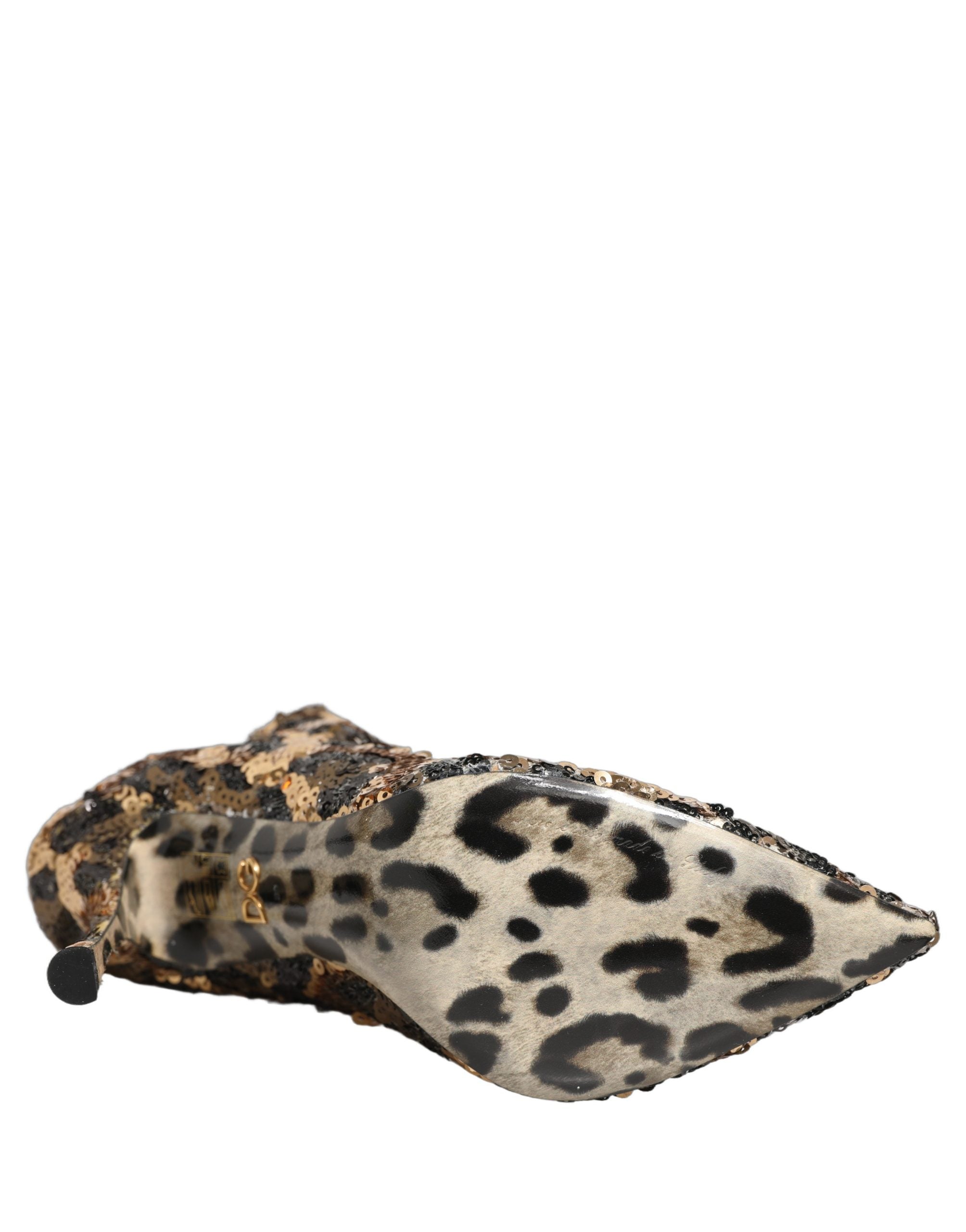 Dolce & Gabbana Gold Leopard Sequin Sock Ankle Boots Shoes Dolce & Gabbana