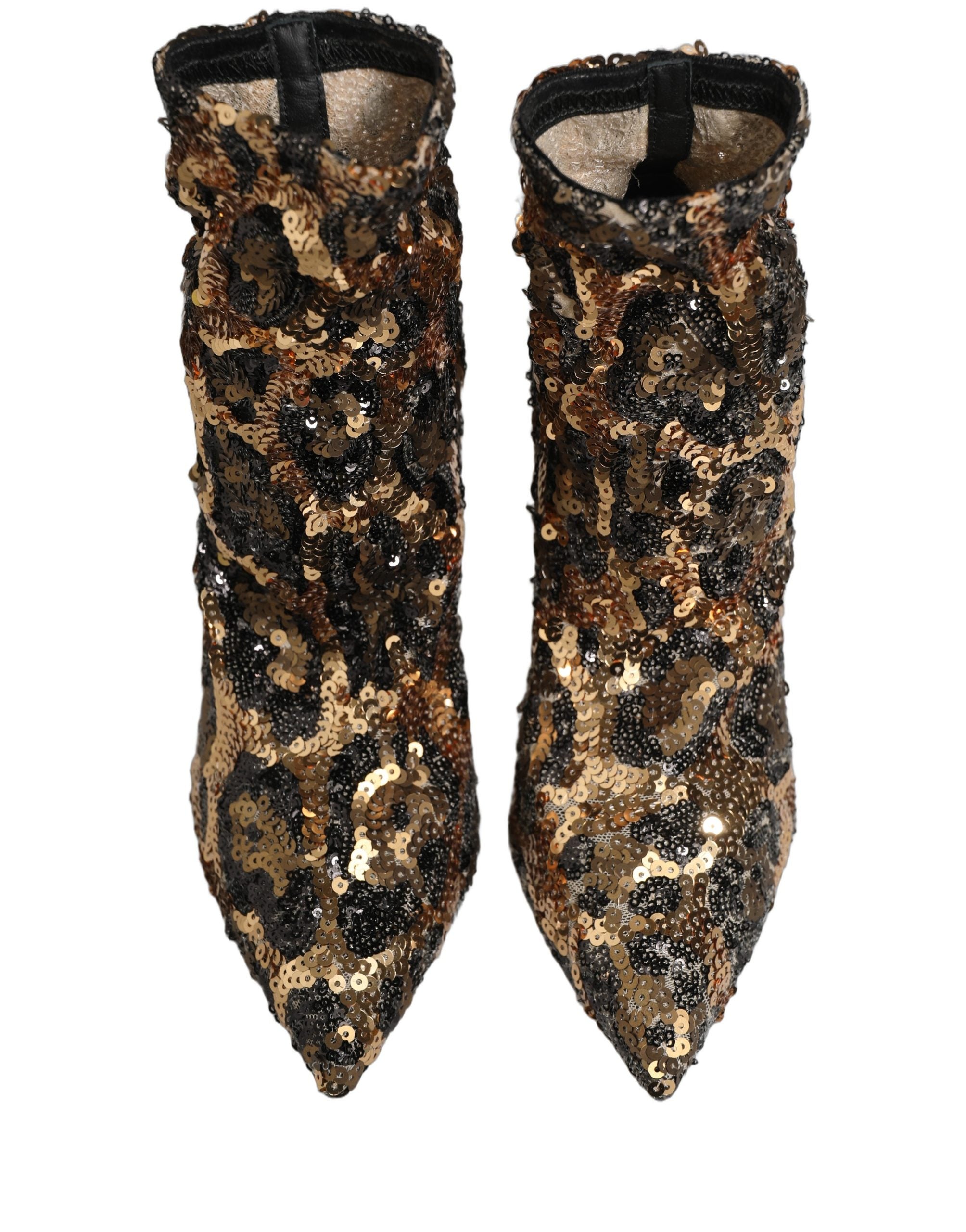 Dolce & Gabbana Gold Leopard Sequin Sock Ankle Boots Shoes Dolce & Gabbana