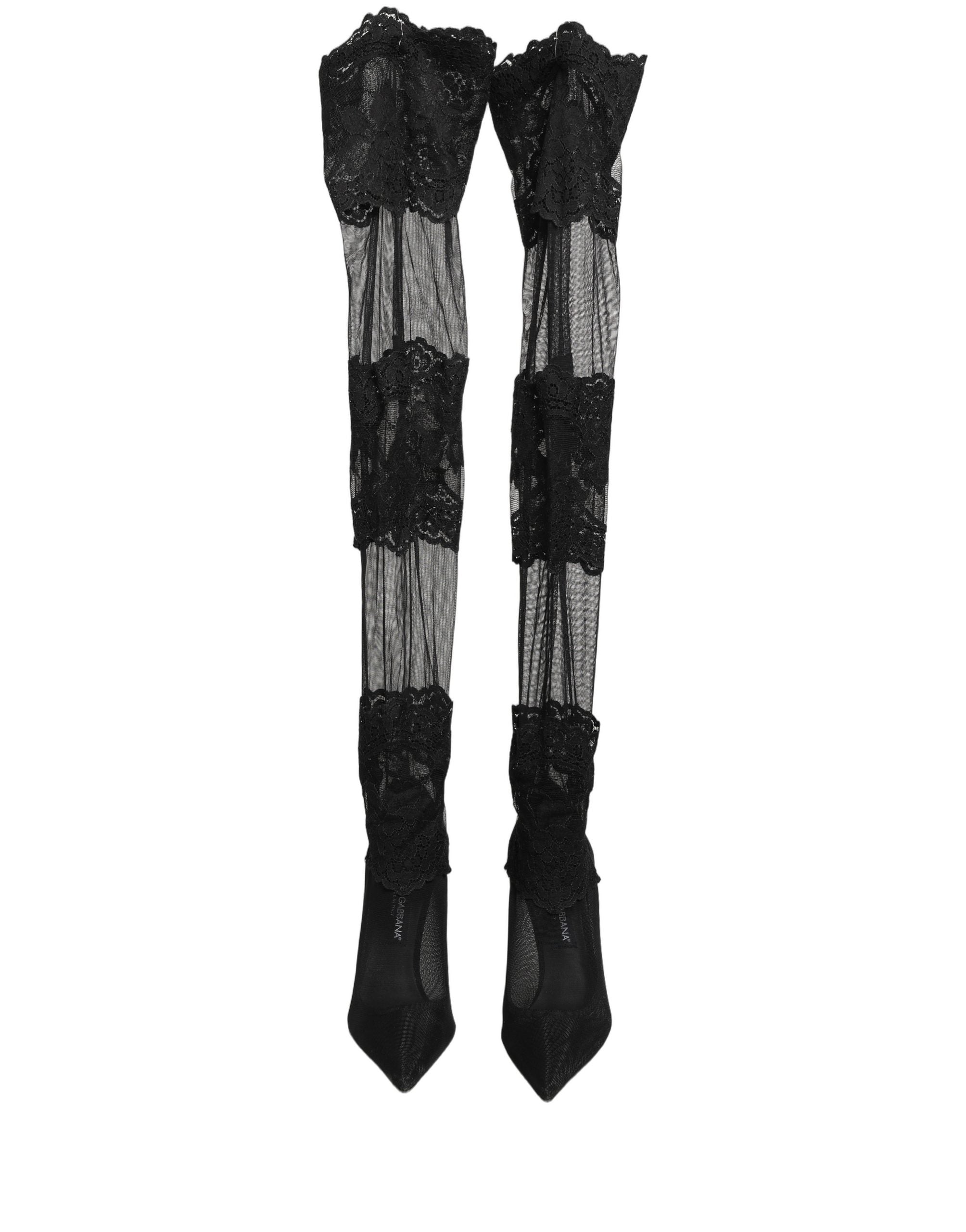 Dolce & Gabbana Black Over The Knee Sock Pumps Boots Shoes Dolce & Gabbana