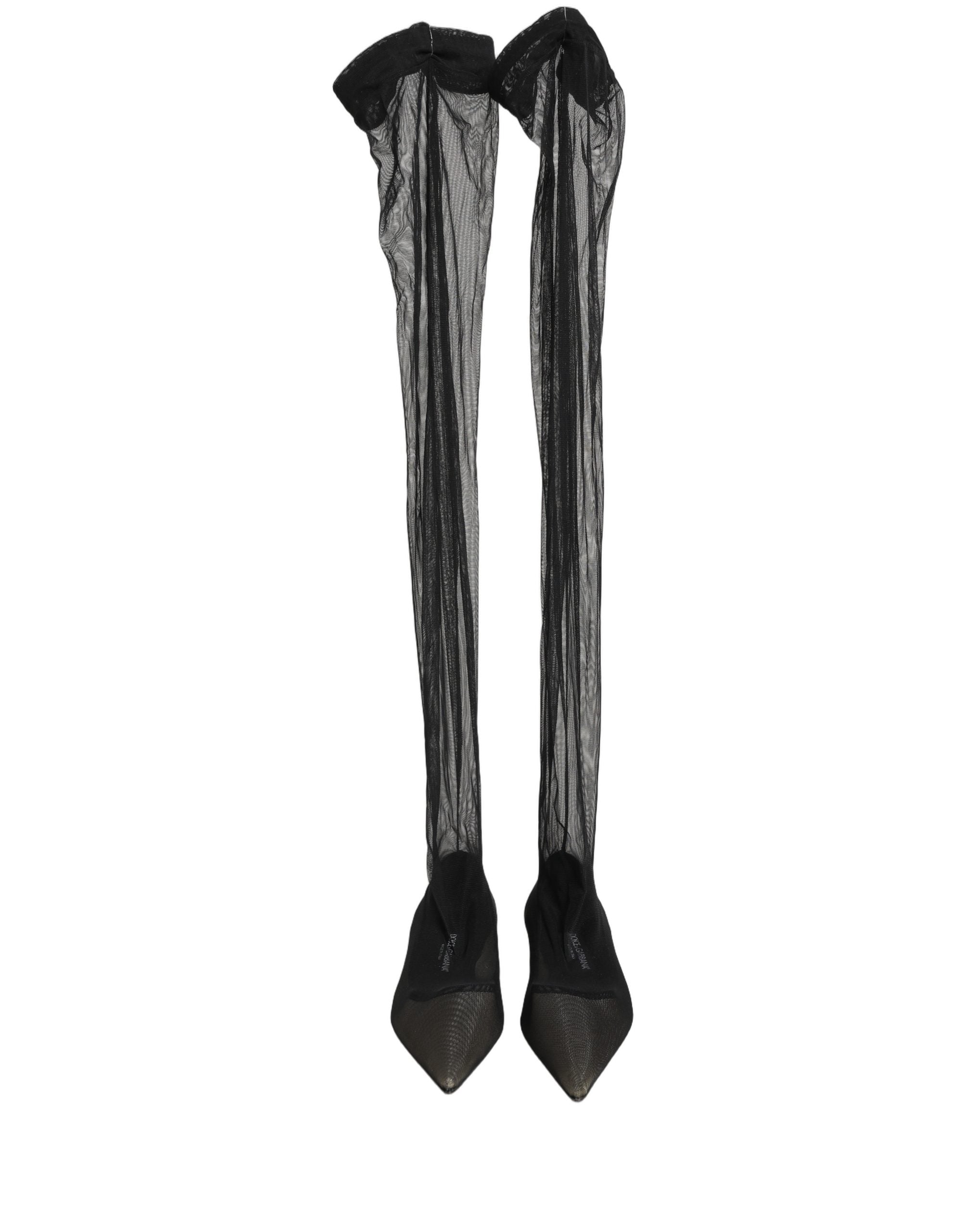 Dolce & Gabbana Black Over The Knee Tulle Flats Boots Shoes Dolce & Gabbana