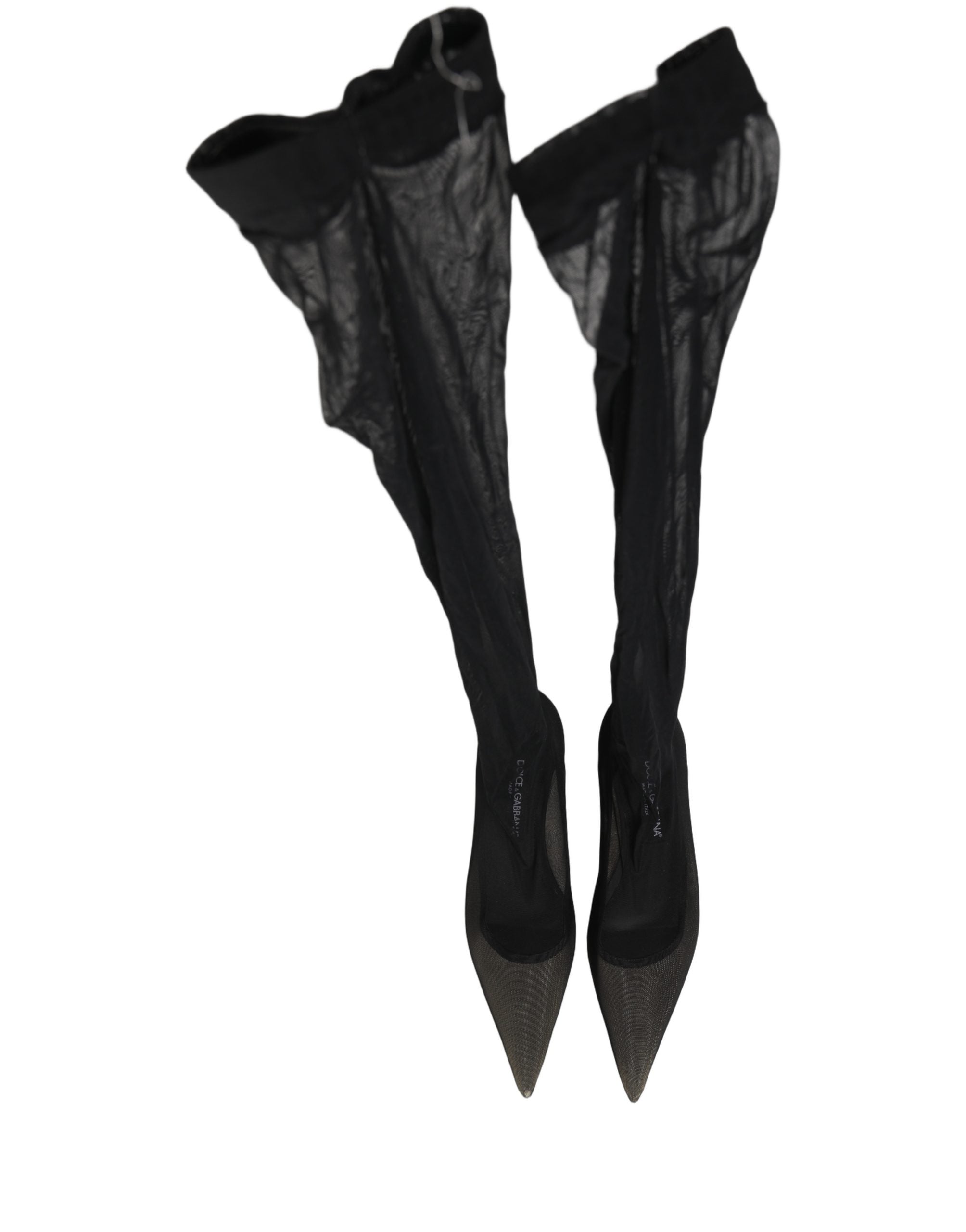 Dolce & Gabbana Black Over The Knee Tulle Flats Boots Shoes Dolce & Gabbana