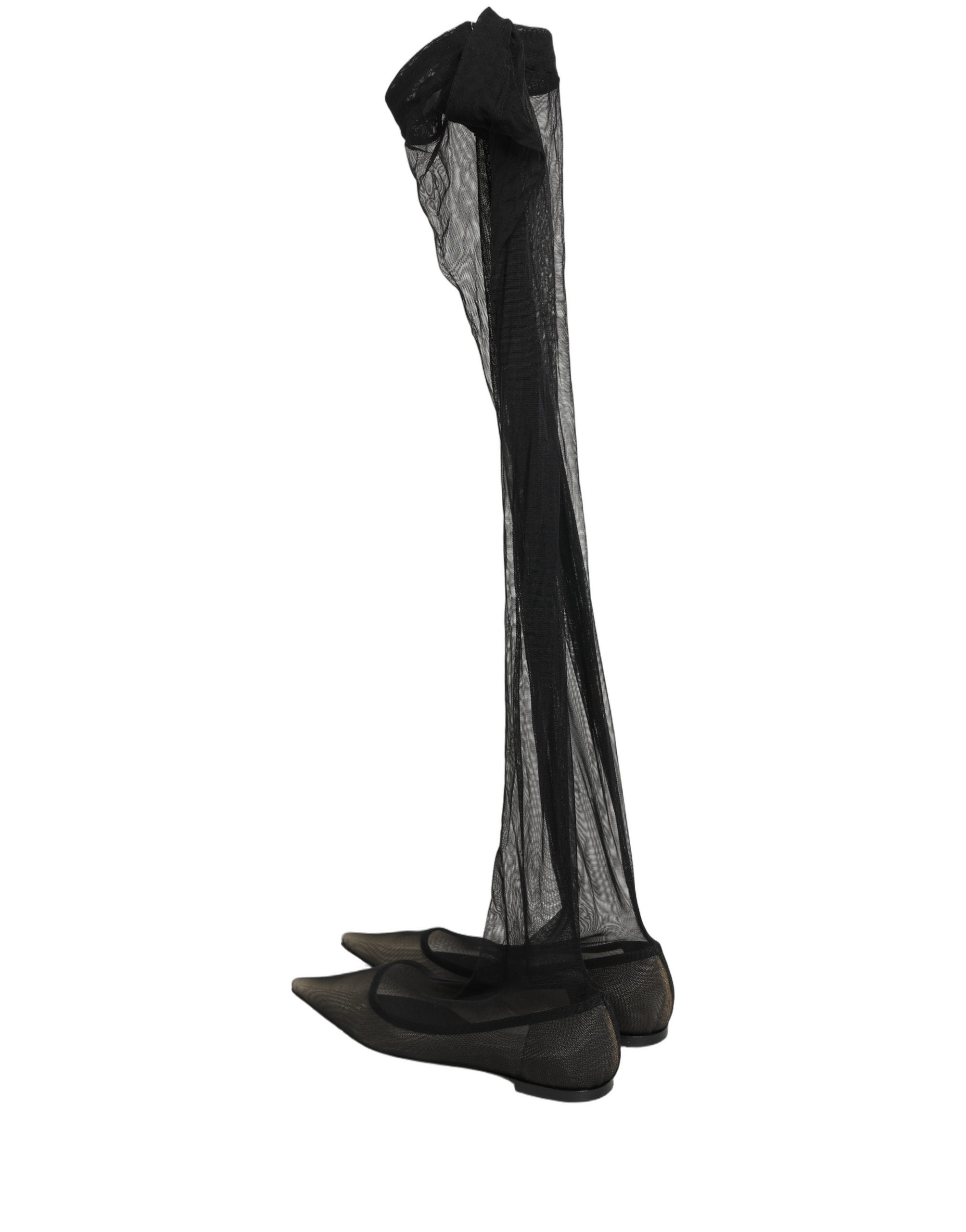 Dolce & Gabbana Black Over The Knee Tulle Flats Boots Shoes Dolce & Gabbana