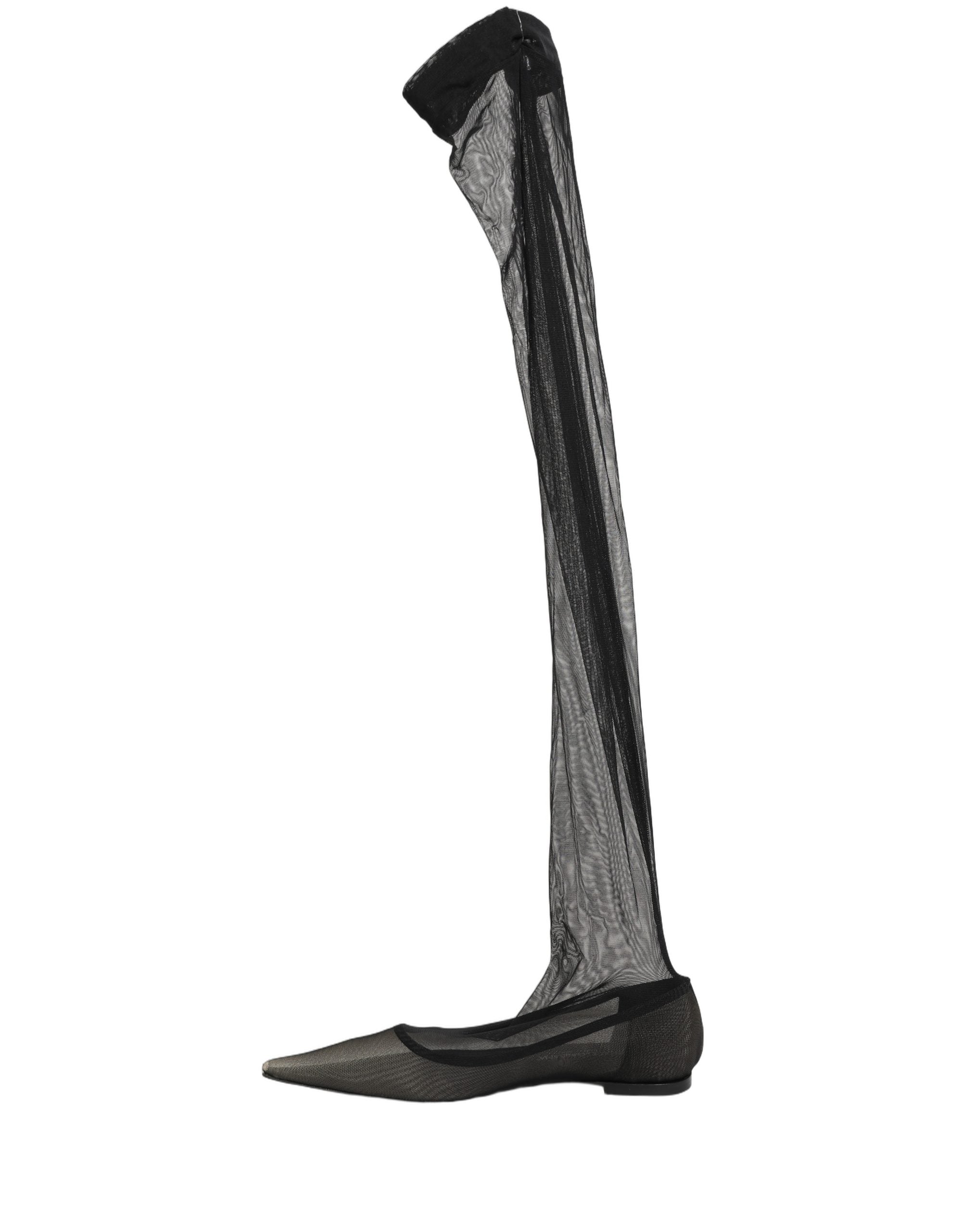 Dolce & Gabbana Black Over The Knee Tulle Flats Boots Shoes Dolce & Gabbana