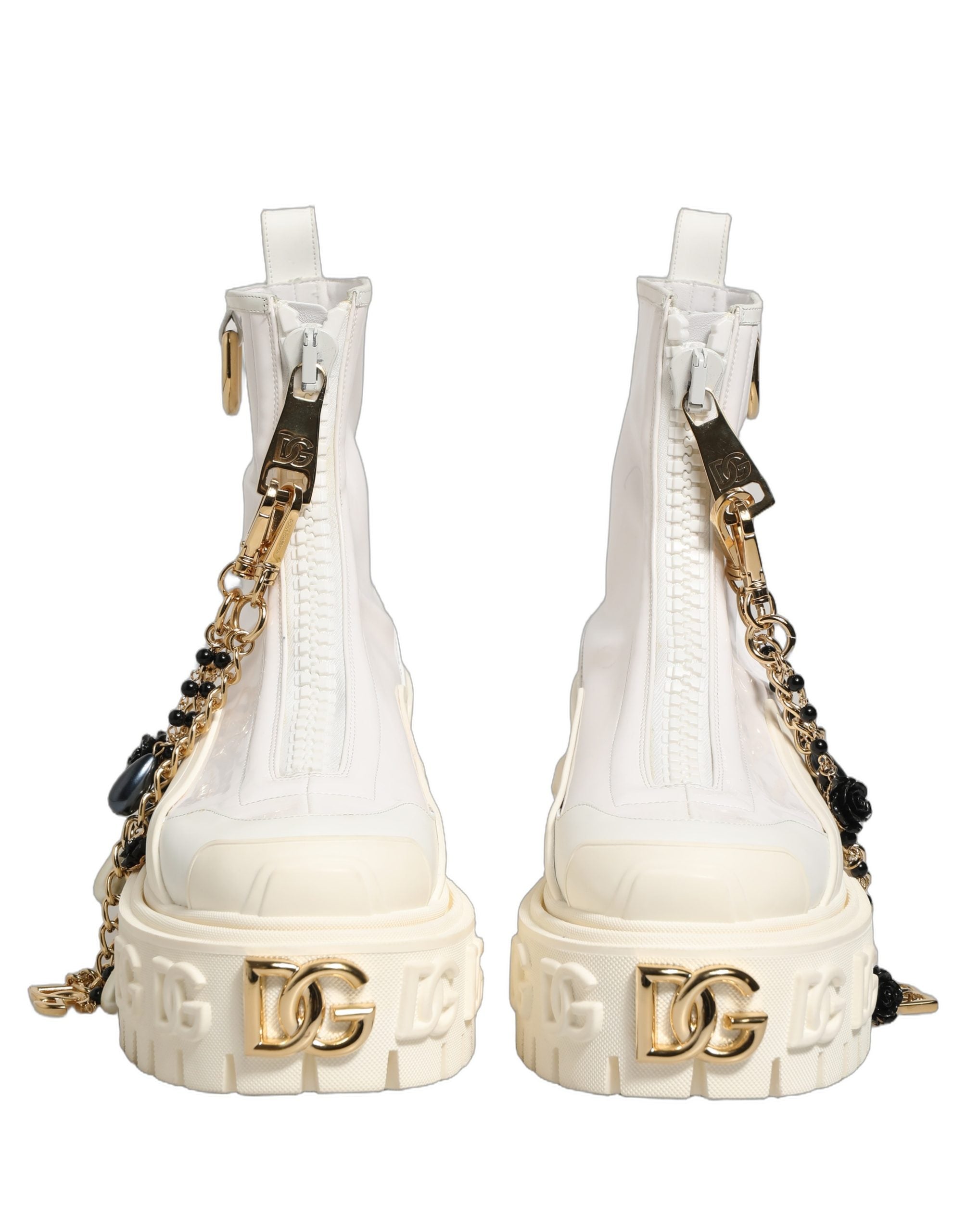 Dolce & Gabbana White Leather Rubber Logo Ankle Boots Shoes Dolce & Gabbana