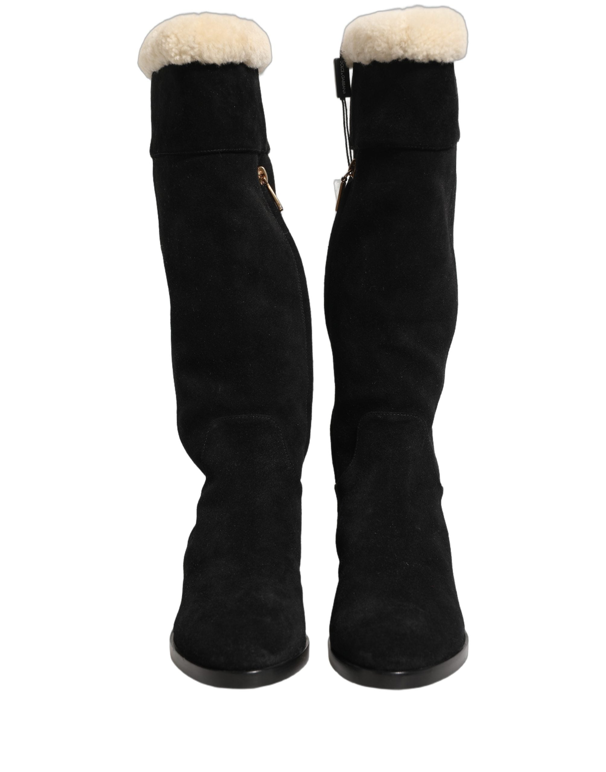 Dolce & Gabbana Suede Leather Knee High Boots Black Dolce & Gabbana