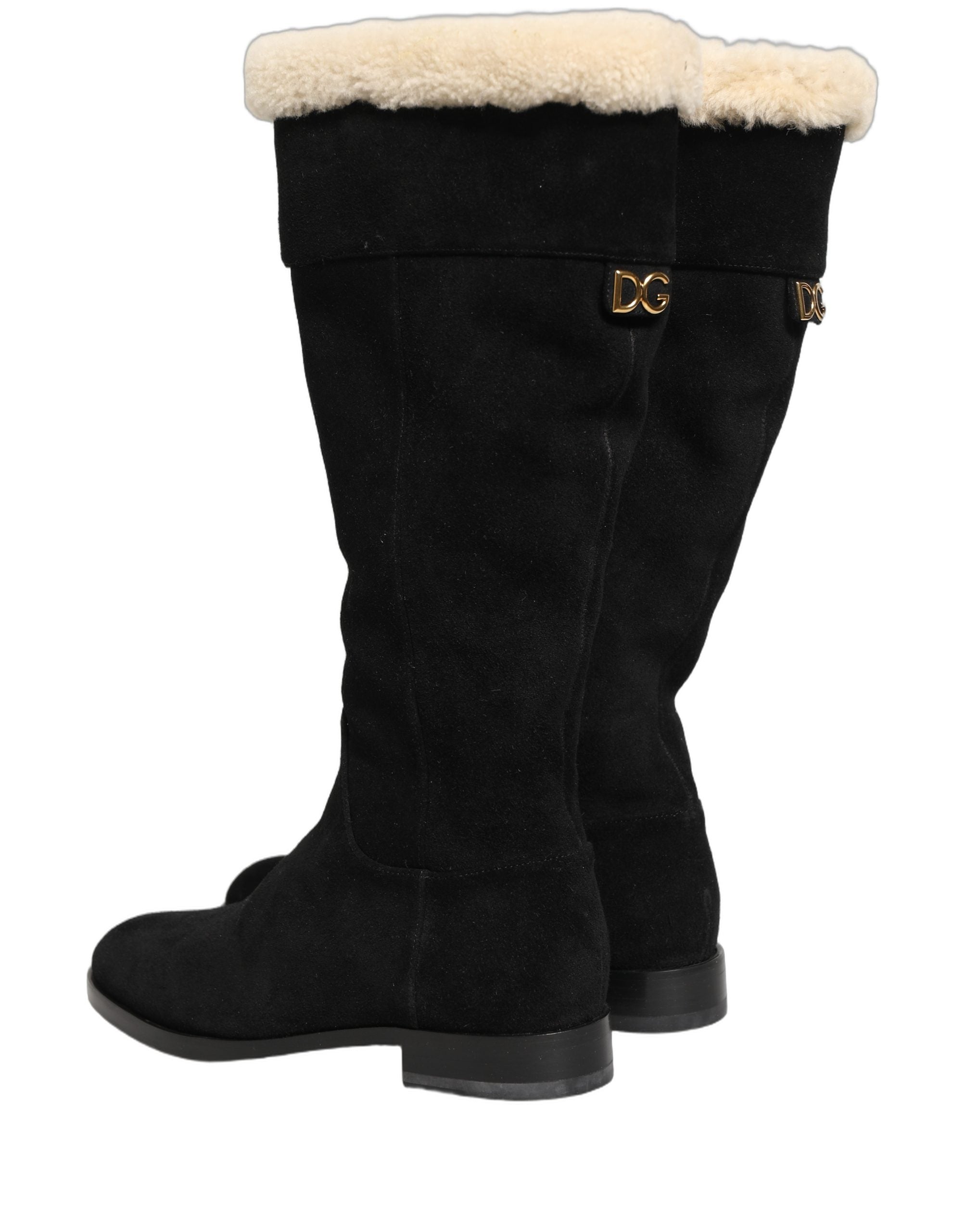 Dolce & Gabbana Suede Leather Knee High Boots Black Dolce & Gabbana