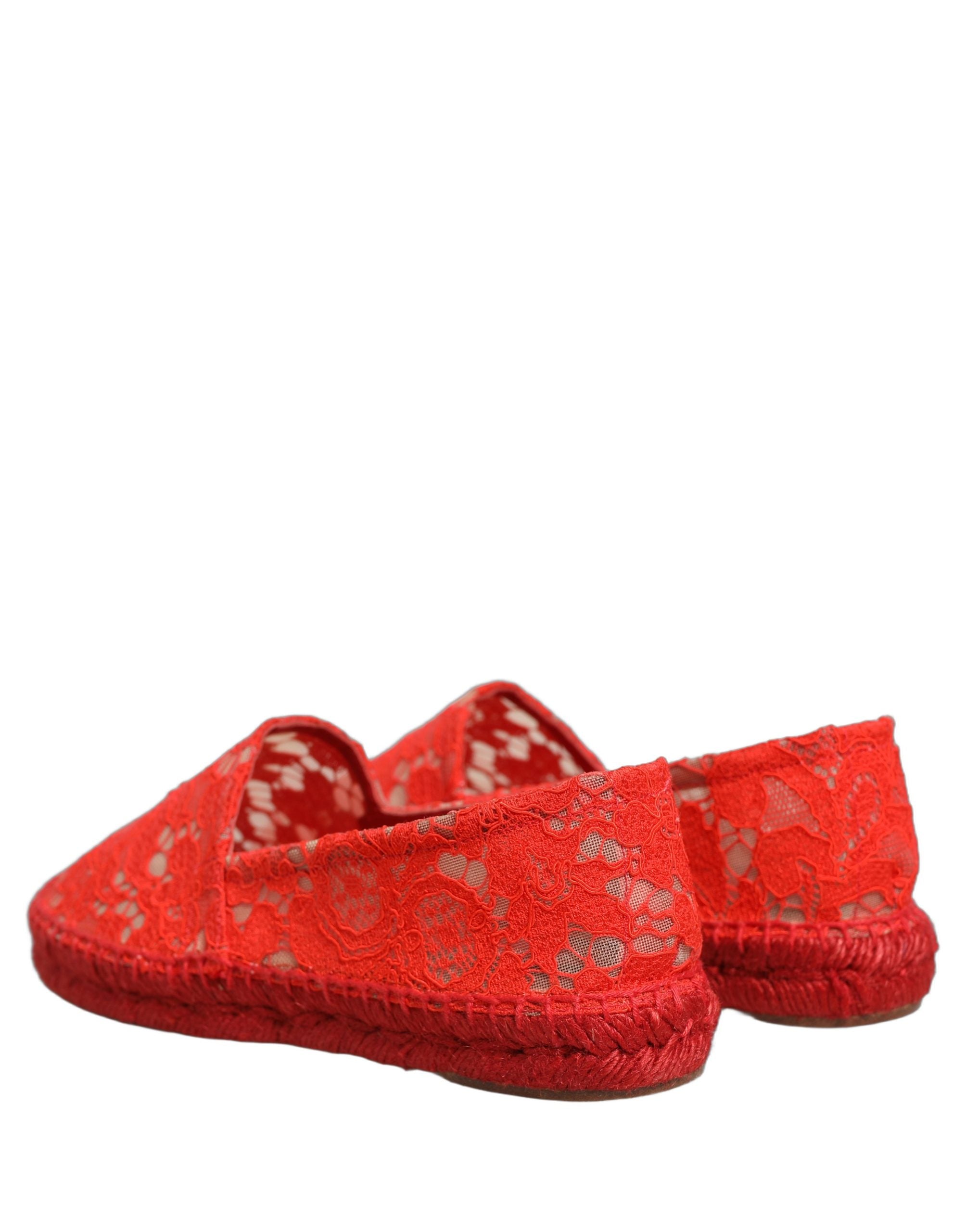 Dolce & Gabbana Red Taormina Lace Espadrille Flats Shoes Dolce & Gabbana
